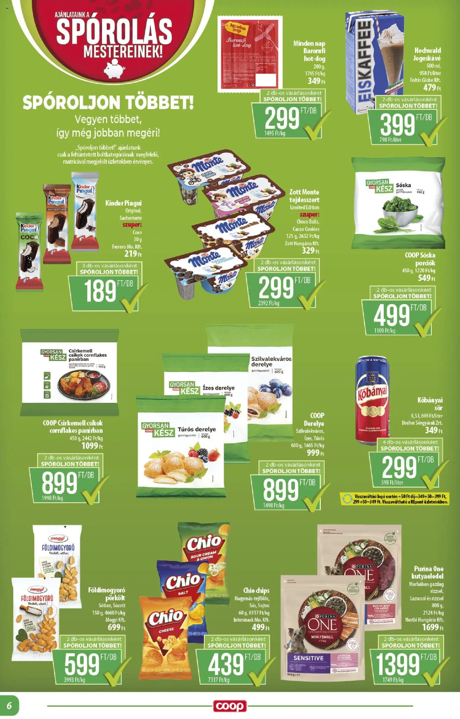 COOP akciós ujság - amely érvényes a következő dátumtól: 22.01.2026 | Oldal: 6 | Termékek: Chips, Kutyaeledel, Jegeskávé, Derelye