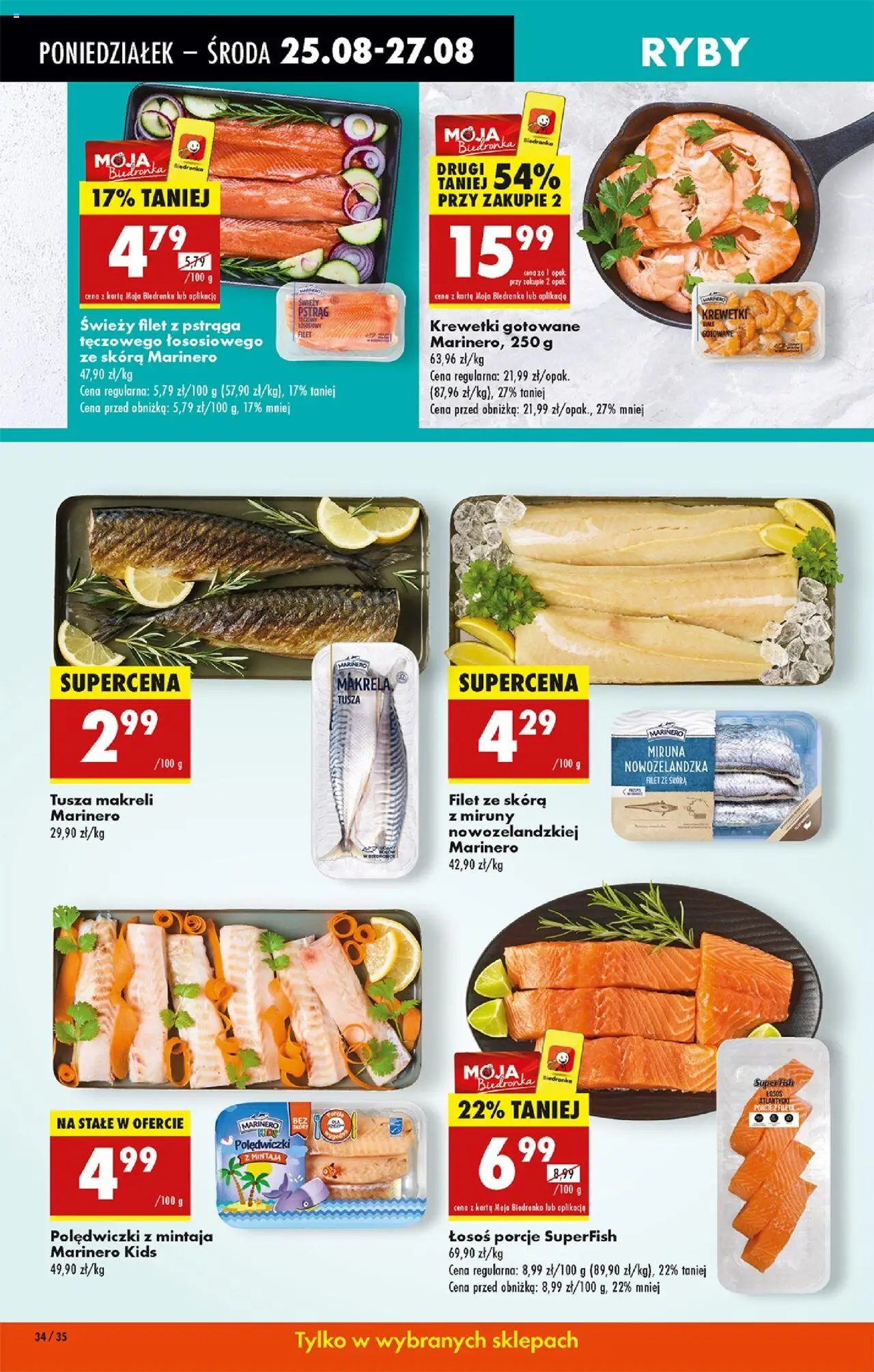 Biedronka gazetka od 25.08.2025 | Strona: 44 | Produkty: Krewetki, Makrela, Krewetki białe, Ryby