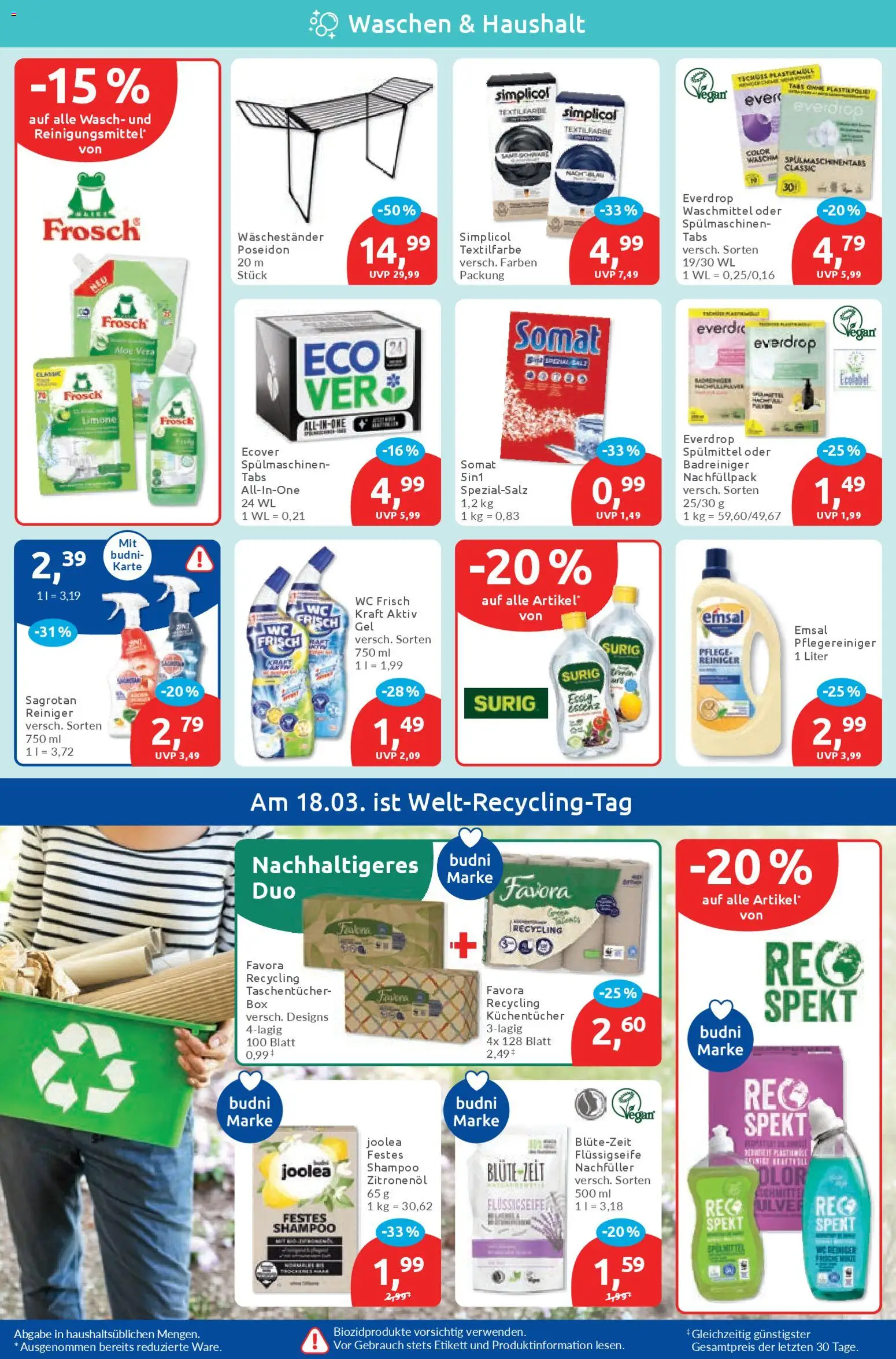 Budni Prospekt 	 – gültig ab 09.03.2026 | Seite: 4 | Produkte: Shampoo, Spülmaschinentabs, Wc frisch, Waschestander