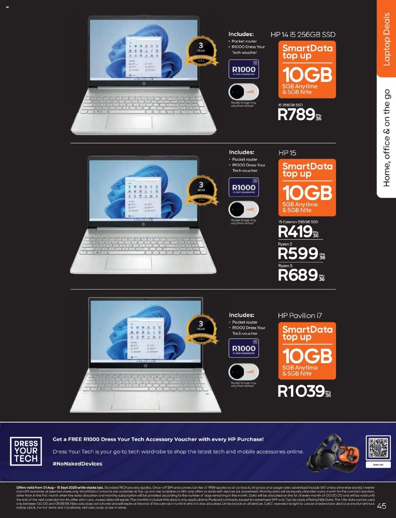Cell C - Contract Deals │ valid from 01.08.2025 | Page: 45 | Products: Sim, Router, Laptop, Stock
