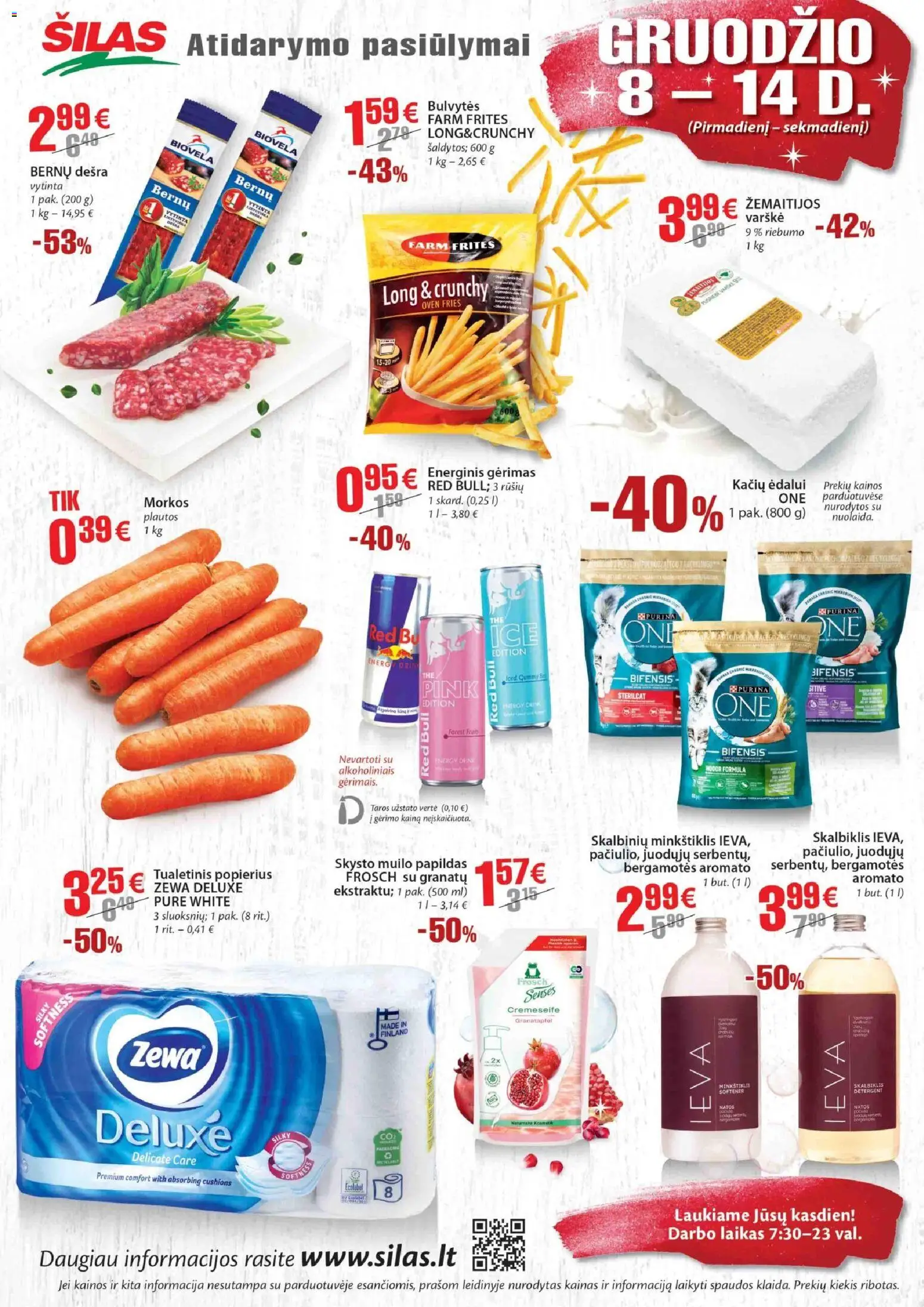 Šilas akcijos nuo 08.12.2025 | Puslapis: 2 | Prekių: Energinis gėrimas, Varškė, Tualetinis popierius, Morkos