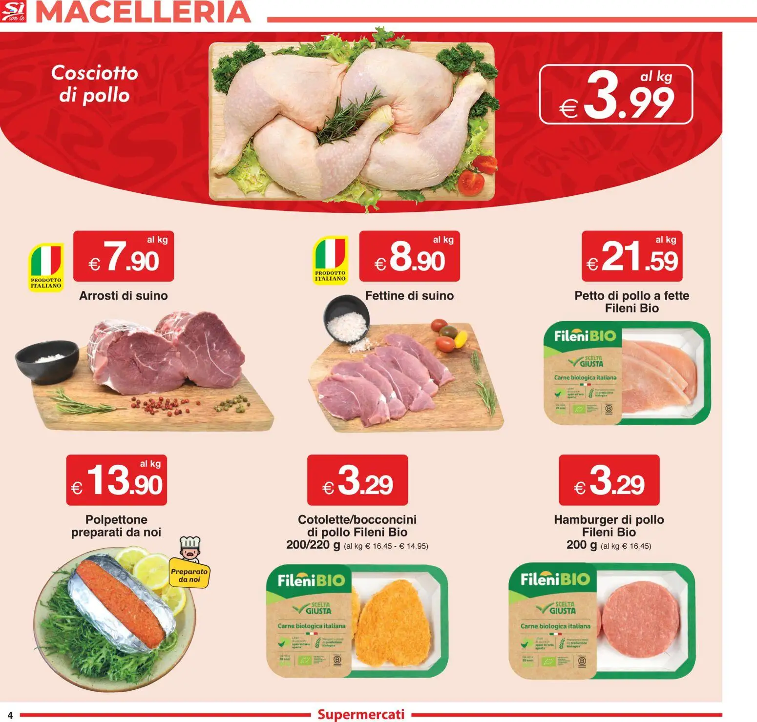 Volantino Sì con Te del 06.11.2025 | Pagina: 4 | Prodotti: Petto di Pollo, Pollo, Suino, Hamburger