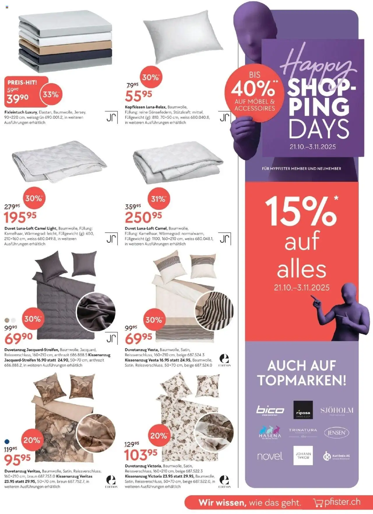 Pfister Aktionen – gültig ab 21.10.2025 | Seite: 3 | Produkte: Kopfkissen