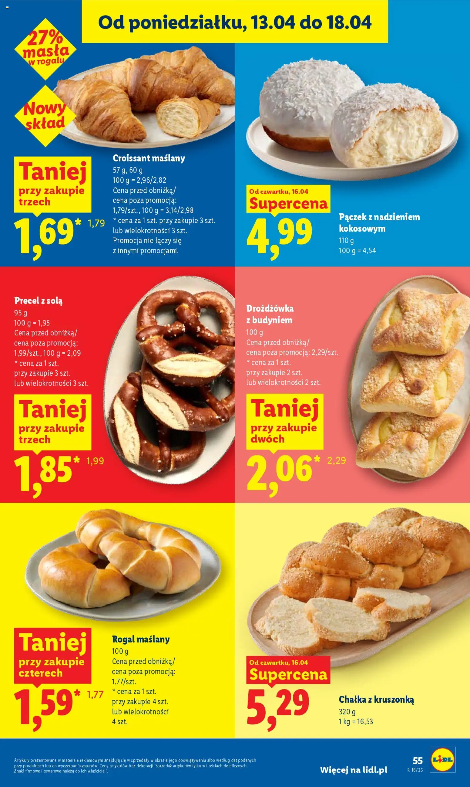 Lidl gazetka od 16.04.2026 | Strona: 55 | Produkty: Drożdżówka z budyniem, Donut