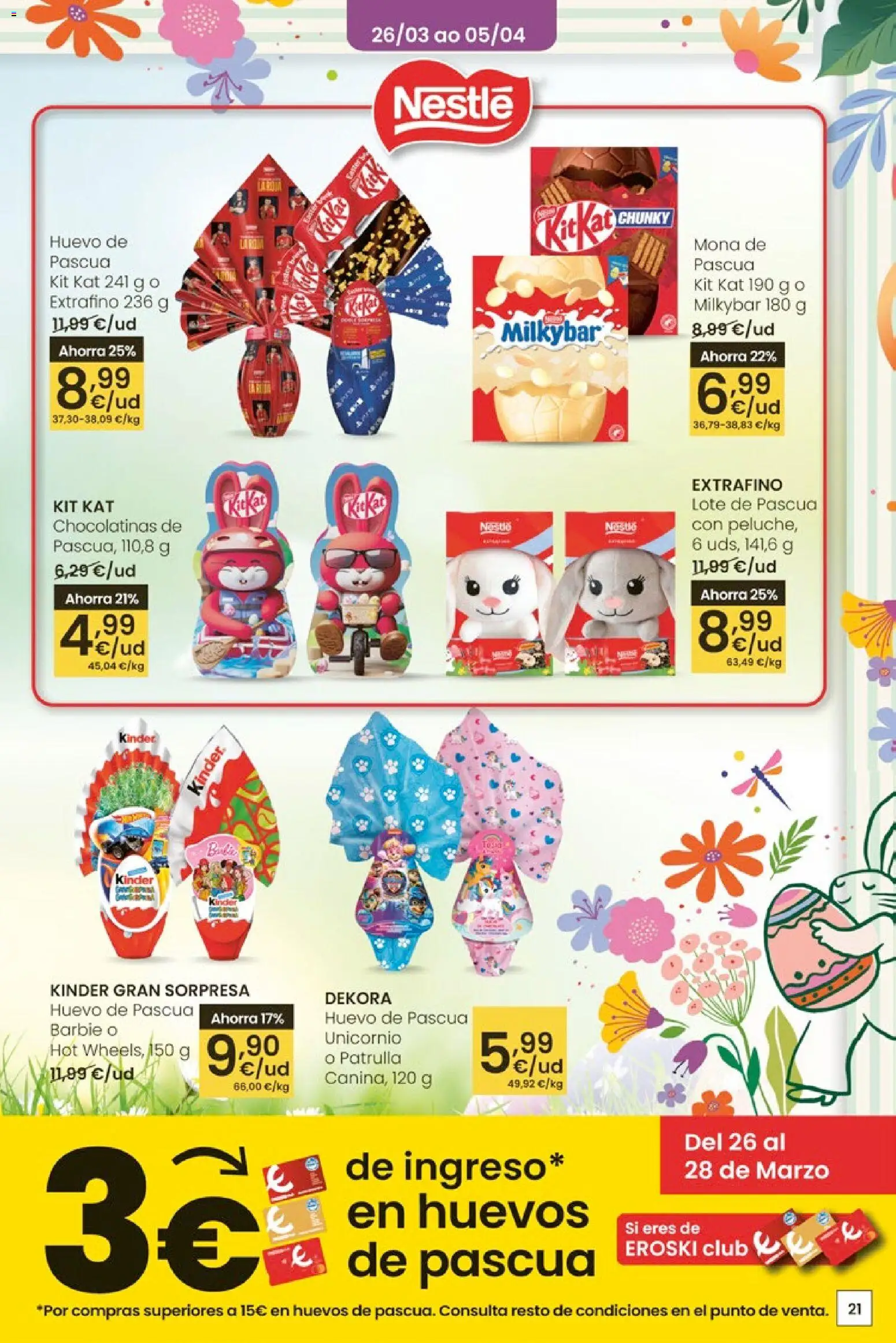 Eroski Quieres ahorrar conmigo │ válido desde el 26.03.2026 | Página: 21 | Productos: Chocolatinas, Huevos