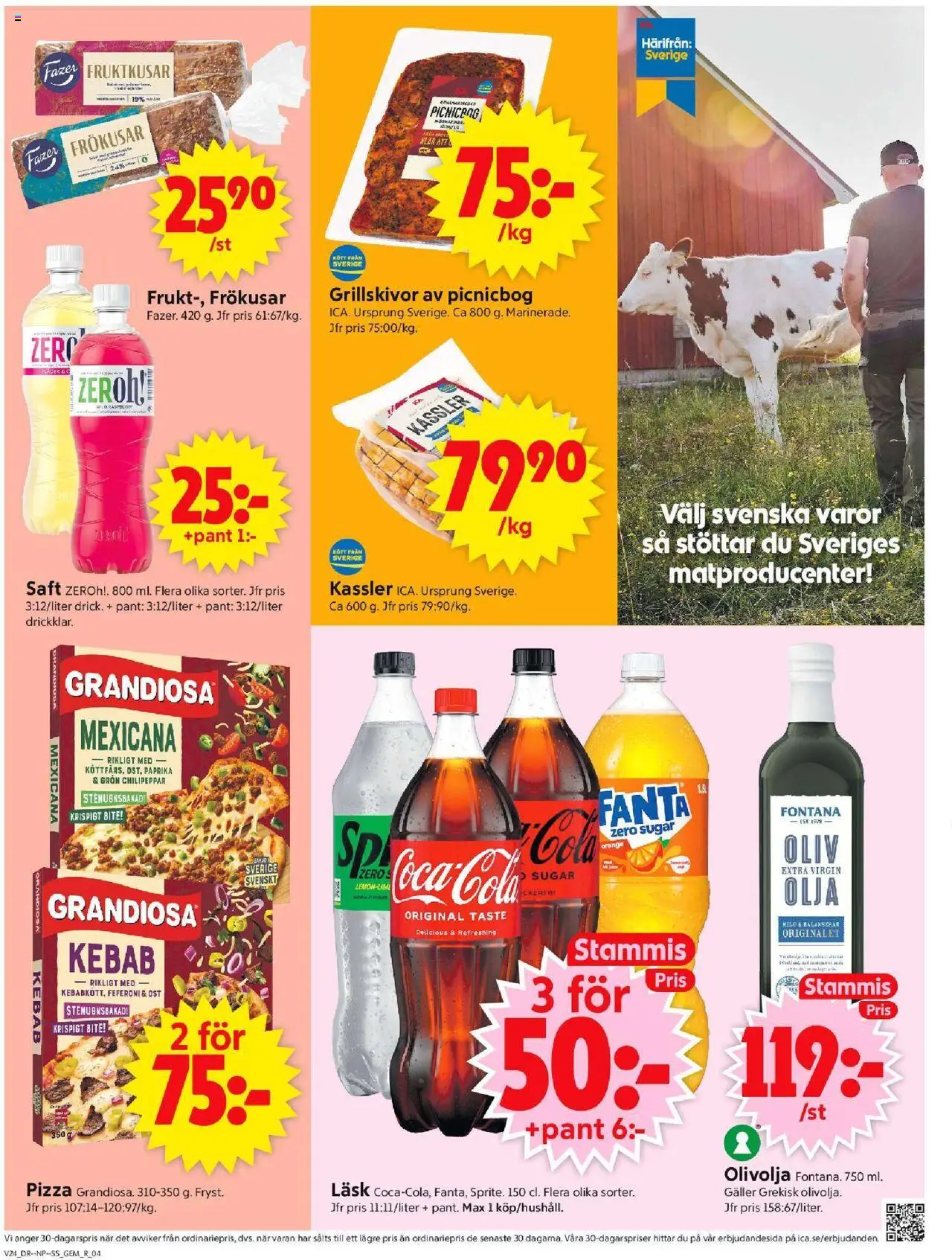 ICA Supermarket reklamblad aktuell från 09.06.2025 | Sida: 4 | Produkter: Kassler, Galler, Olivolja, Pizza
