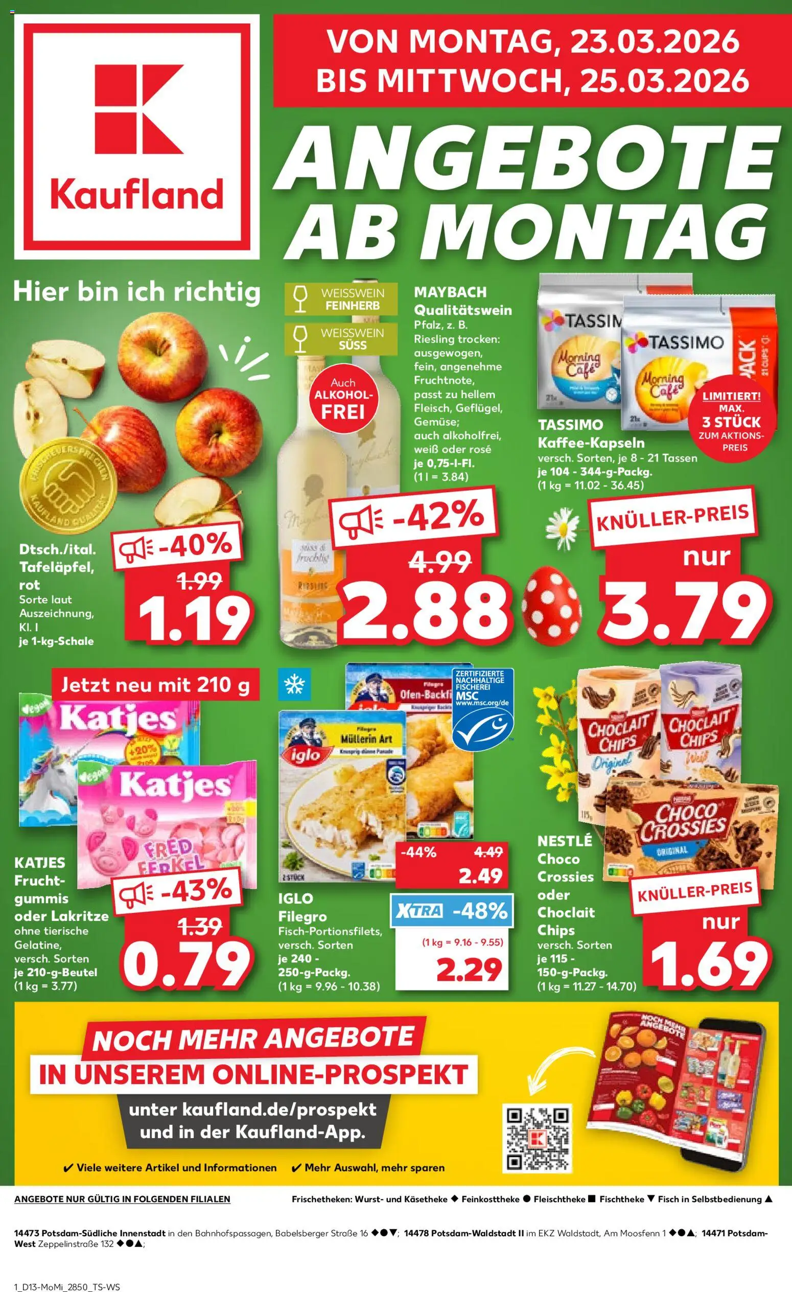 Kaufland Prospekt Potsdam	 – gültig ab 23.03.2026 | Seite: 1 | Produkte: Weißwein, Katjes, Wurst, Tassimo