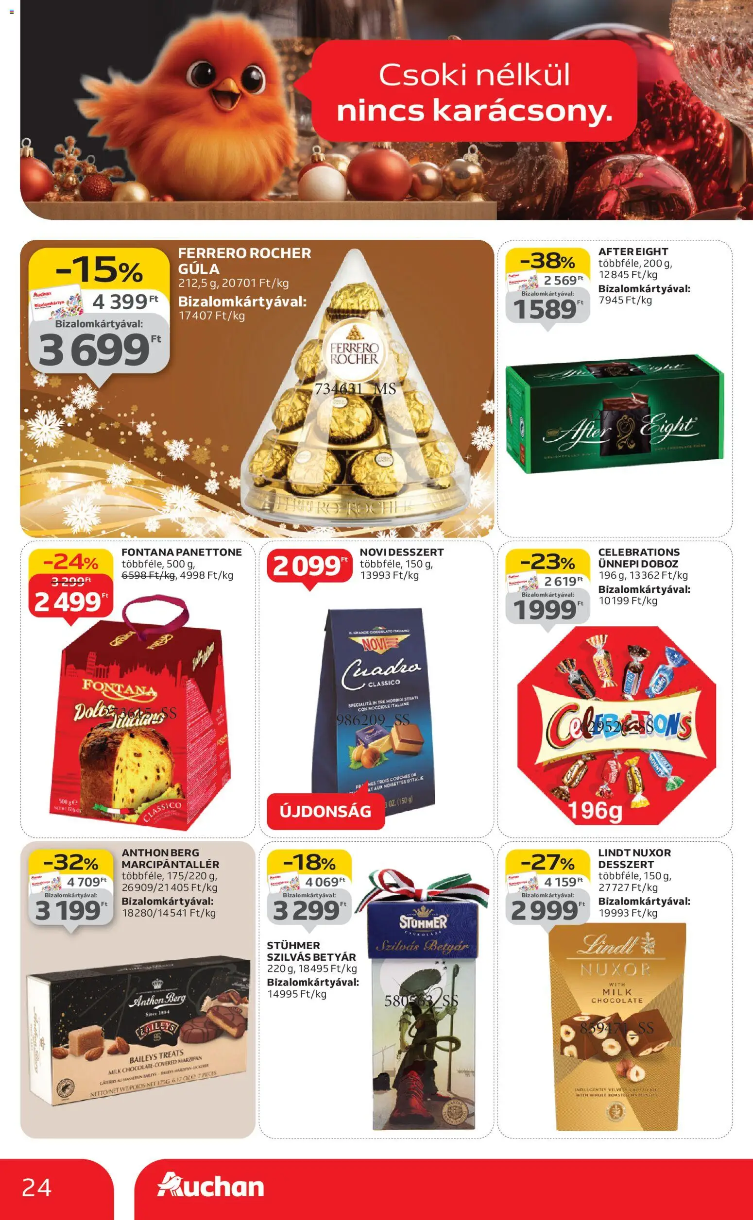 Auchan akciós ujság - amely érvényes a következő dátumtól: 20.11.2025 | Oldal: 24 | Termékek: Ferrero rocher, Panettone, Doboz