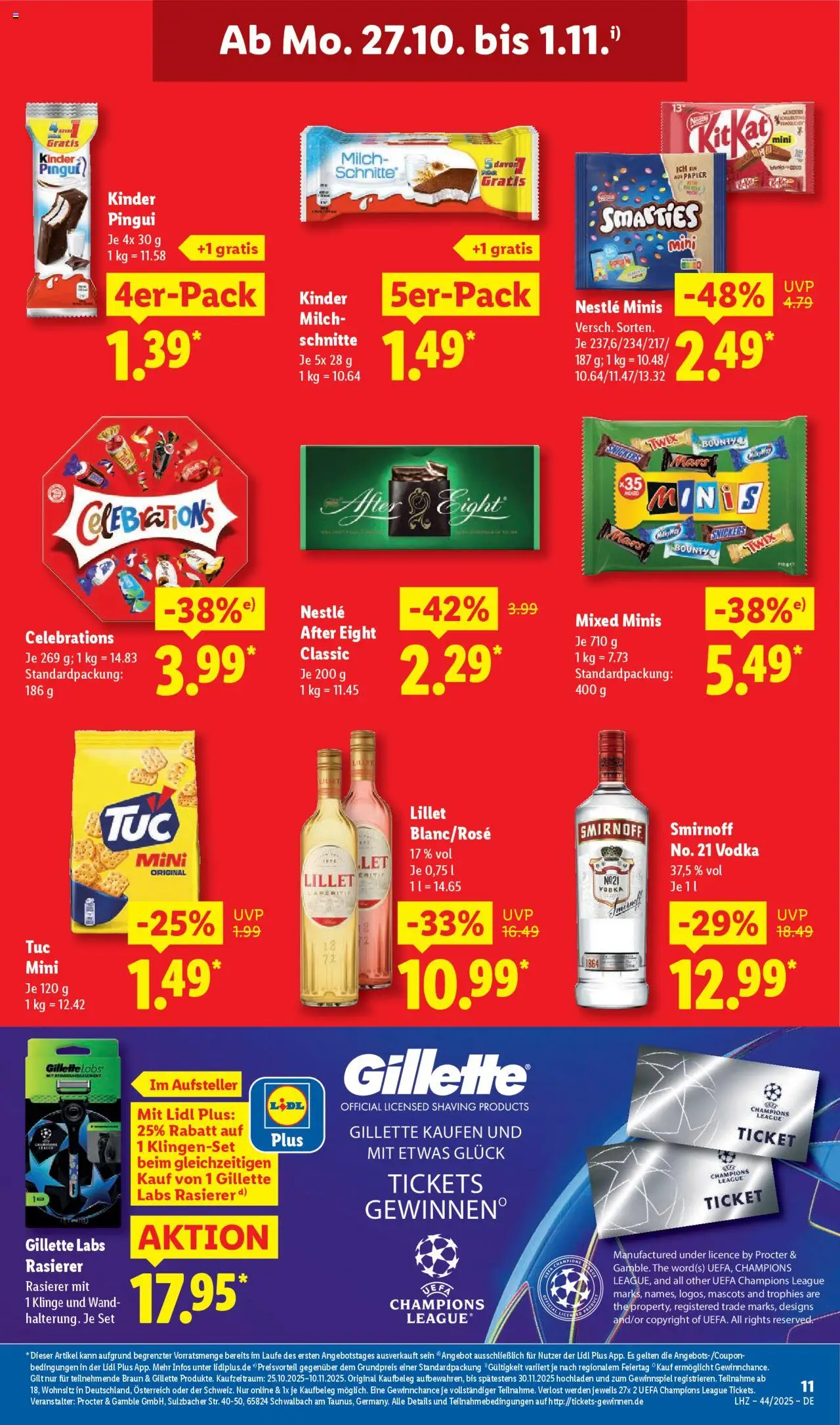 Lidl Prospekt Kornwestheim – gültig ab 27.10.2025 | Seite: 25 | Produkte: Celebrations, Snickers, Lillet, Vodka
