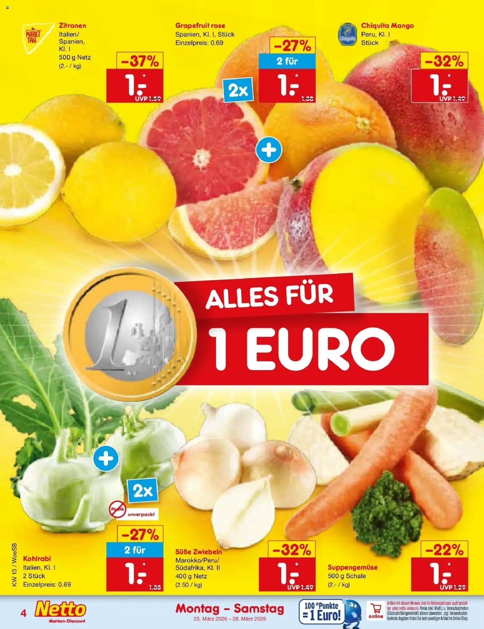 Netto Marken-Discount Prospekt Katzweiler	 – gültig ab 23.03.2026 | Seite: 4 | Produkte: Kohlrabi, Grapefruit, Zwiebeln, Mango