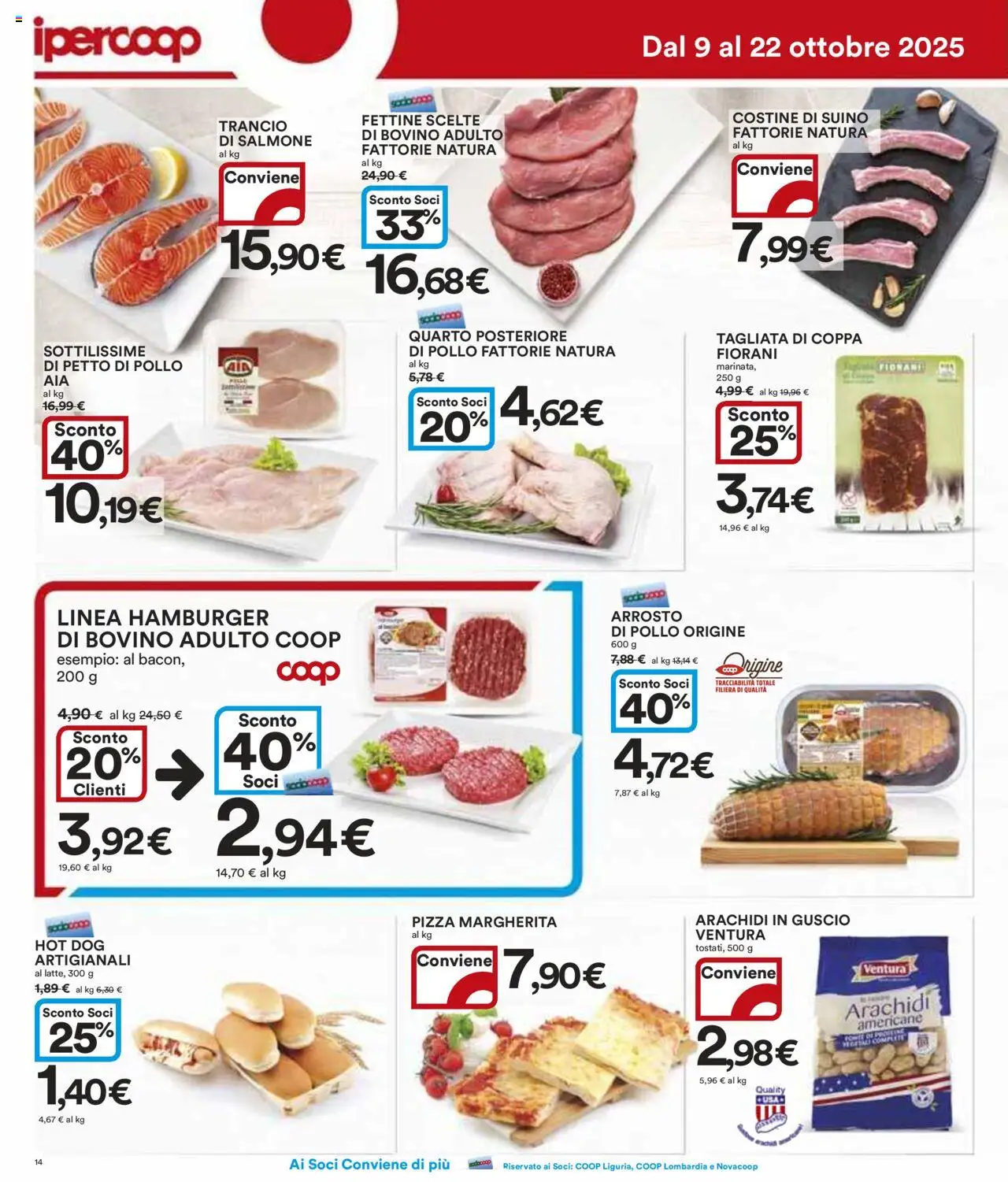 Volantino Ipercoop del 09.10.2025 | Pagina: 14 | Prodotti: Arrosto, Pizza, Suino, Arachidi