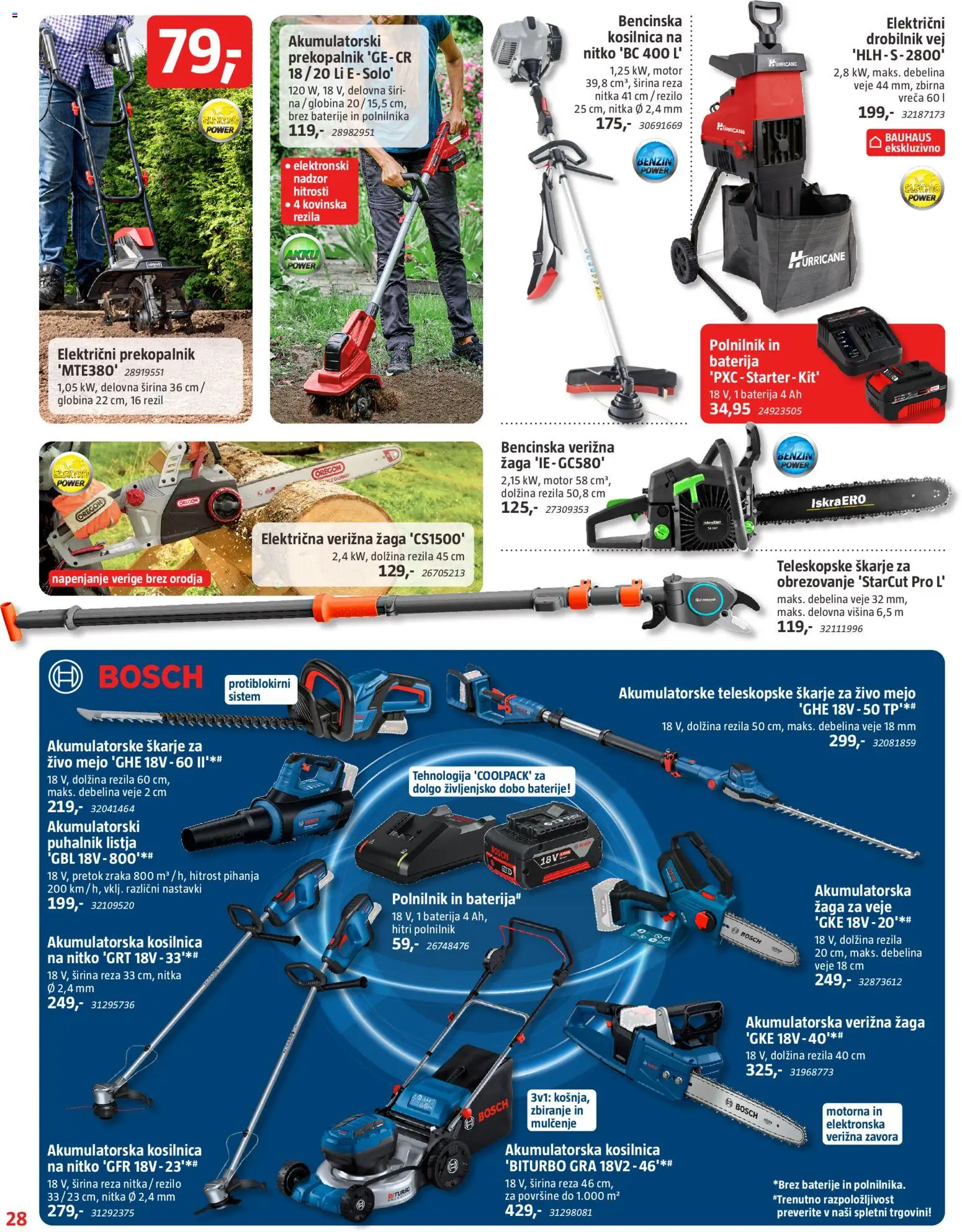 Novi Bauhaus katalog ponudbe – veljaven od 29.01.2026 | Stran: 28 | Izdelki: Baterija, Kosilnica, Škarje za živo mejo, Verižna žaga