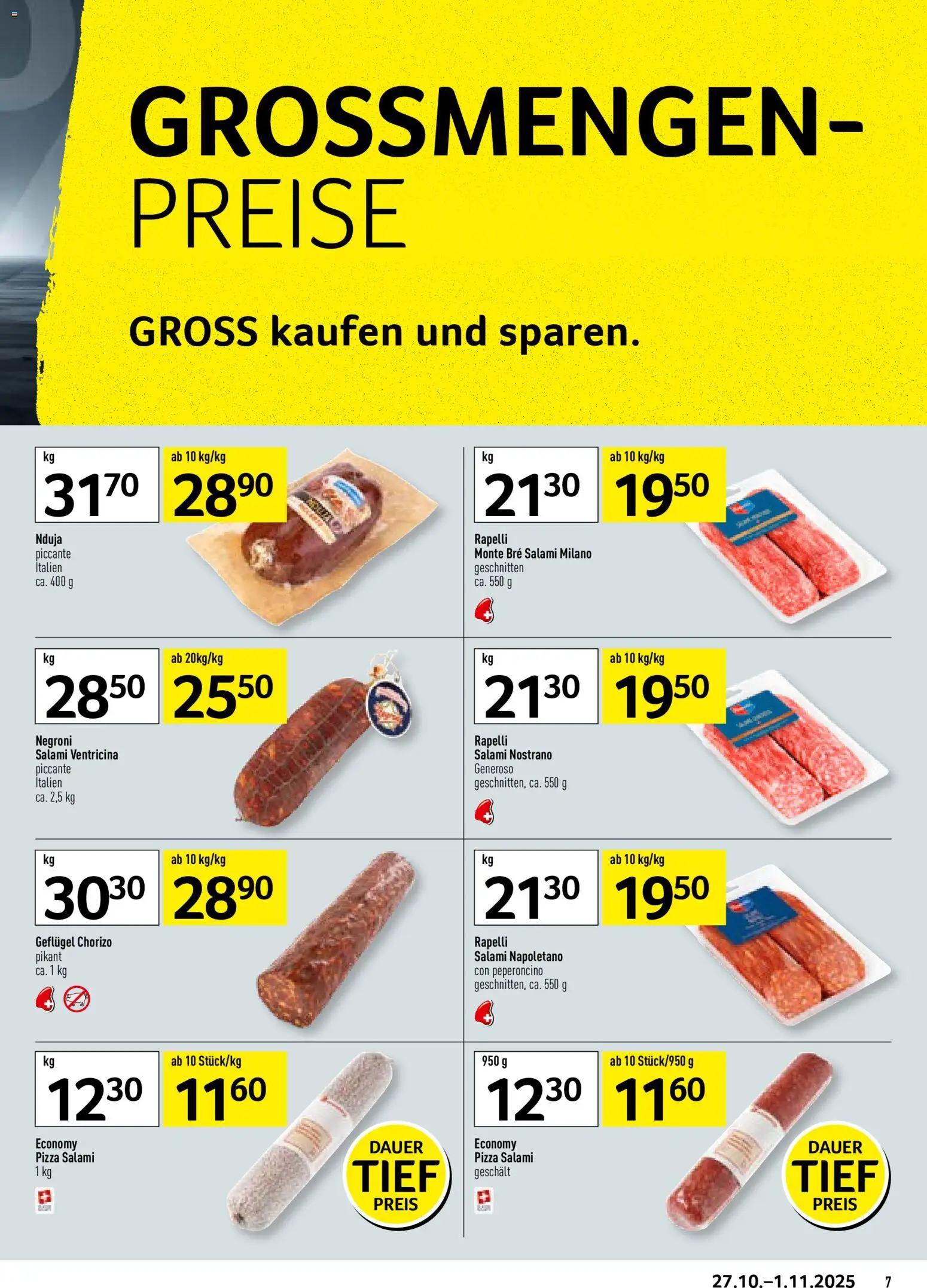 Prodega Aktionen Pizzeria – gültig ab 27.10.2025 | Seite: 7 | Produkte: Salami, Pizza