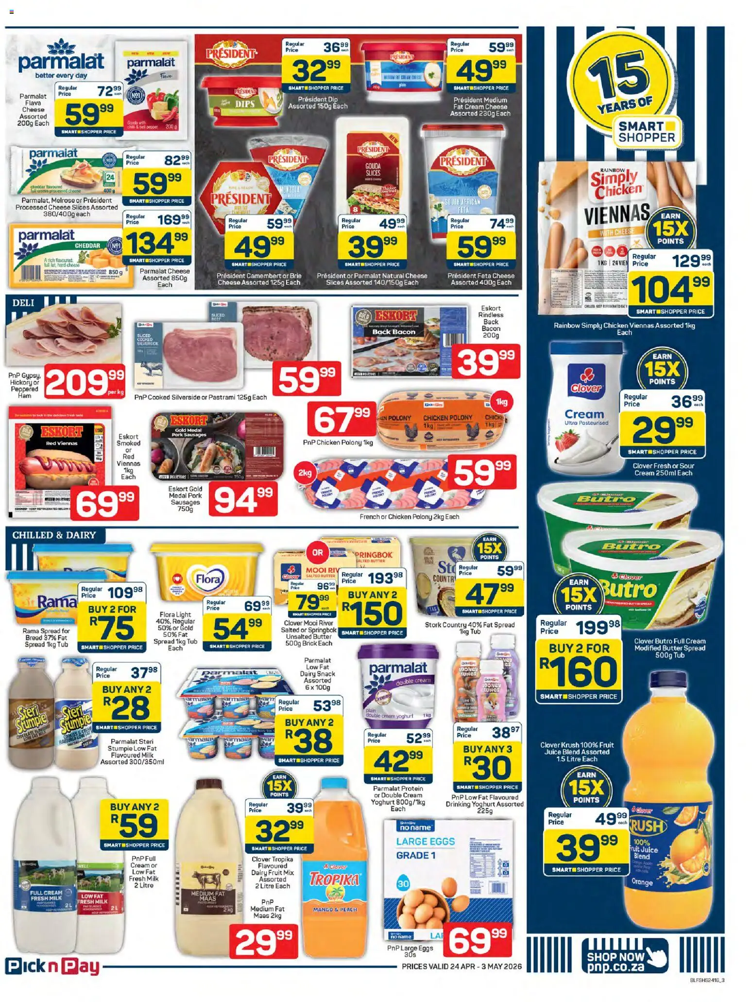 New Pick n Pay catalogue – valid from 24.04.2026 | Page: 3 | Products: Eggs, Chocolate, Cream, Máscara de pestañas