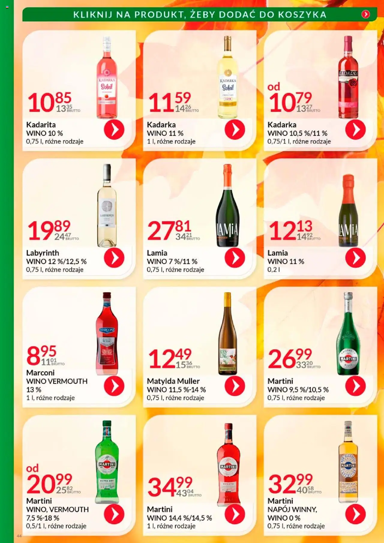 Eurocash Gazetka - Katalog Alkoholowy od 01.10.2025 | Strona: 44 | Produkty: Martini, Wino