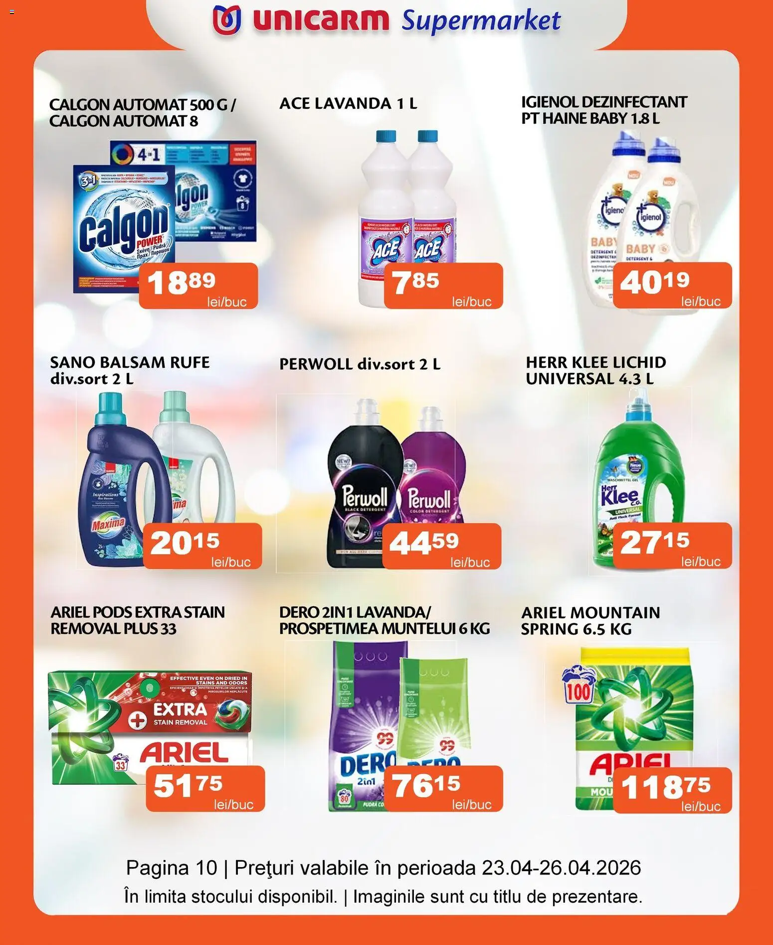 Noul catalog Unicarm – valabil de la 23.04.2026 | Pagină: 10 | Produse: Balsam, Detergent, Haine
