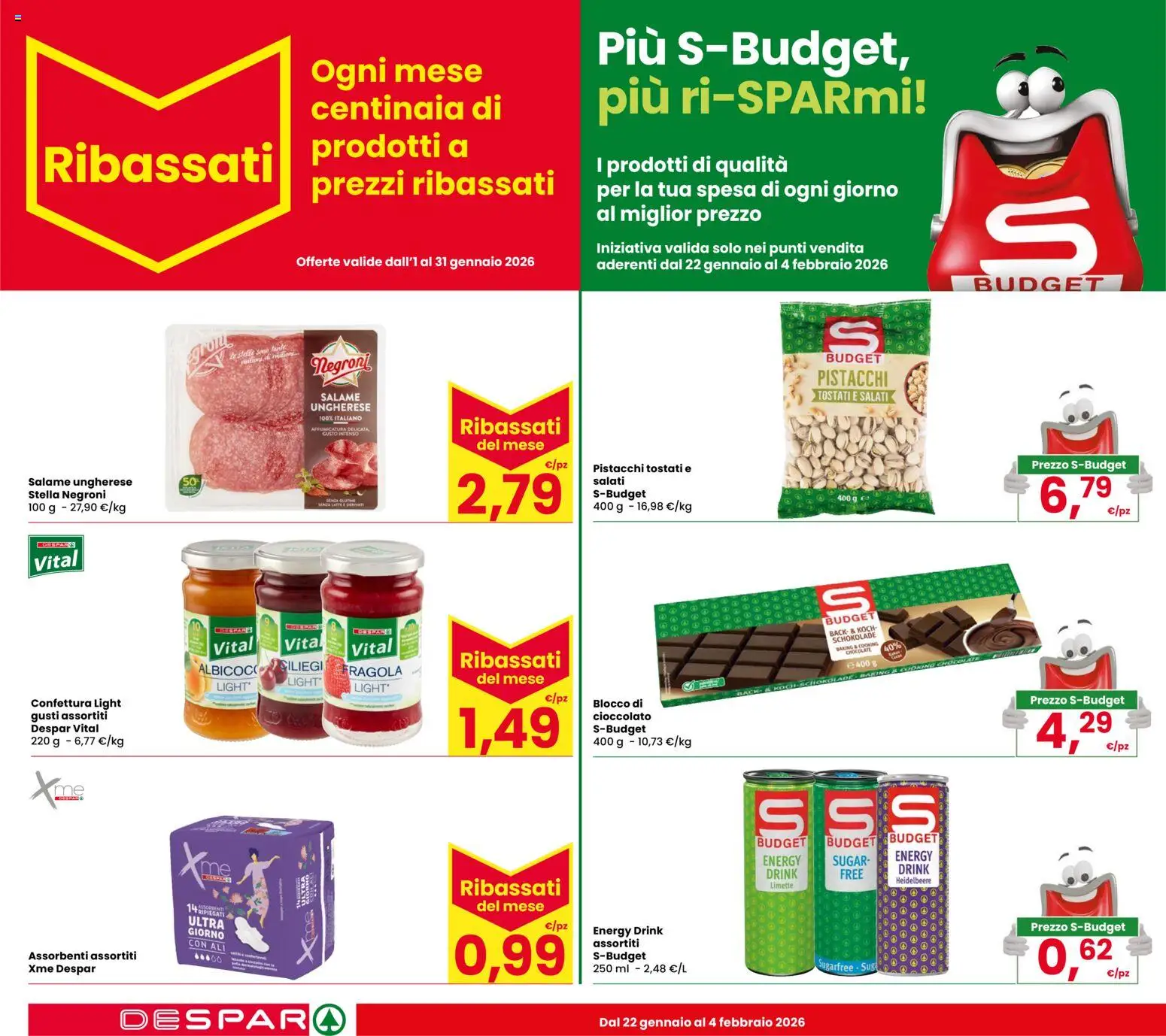 Volantino Despar del 22.01.2026 | Pagina: 20 | Prodotti: Cioccolato, Salame, Pistacchi