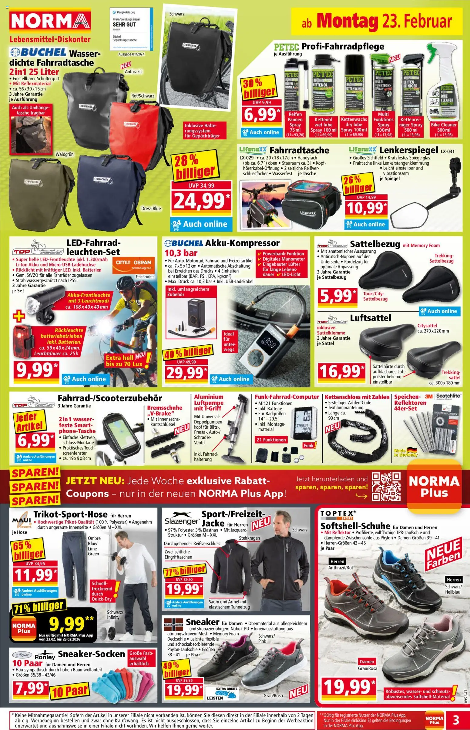 Norma Flugblatt gültig ab 23.02.2026 | Seite: 3 | Produkte: Jacke, Hose, Tasche, Manometer