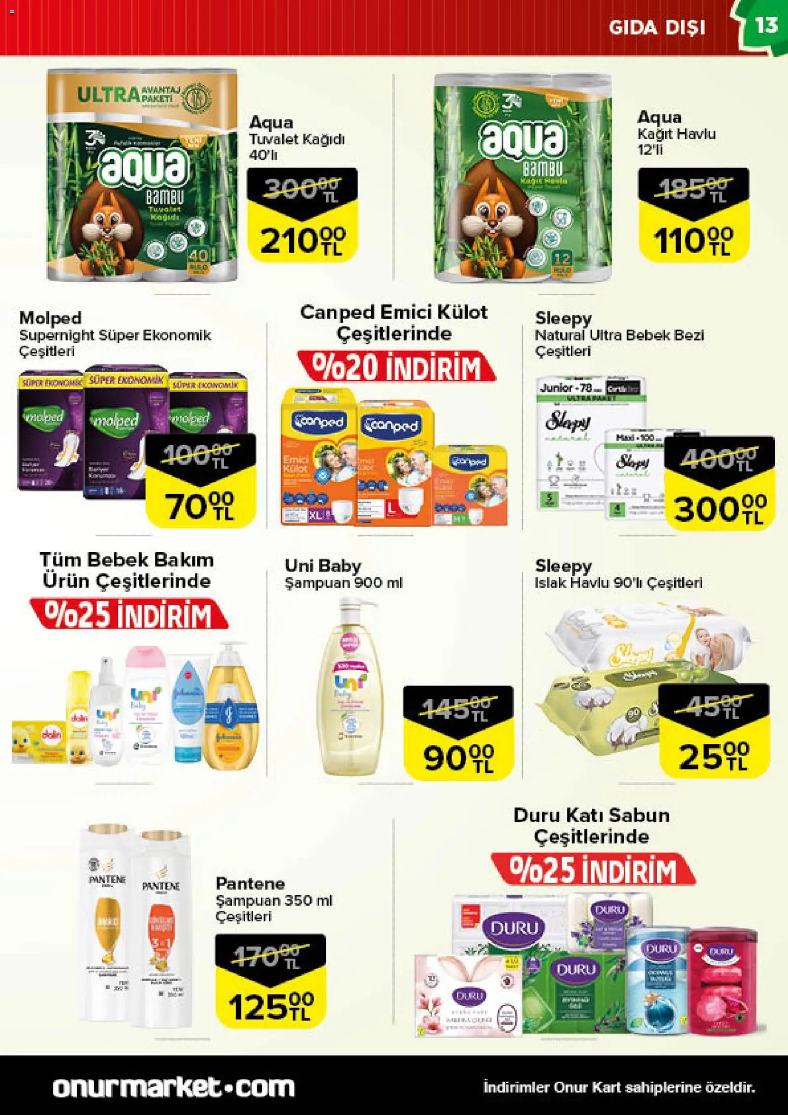 Onur Market Katalog - 16.12.2025 tarihinden itibaren geçerlidir | Sayfa: 13 | Ürünler: Tuvalet, Şampuan, Sabun, Külot