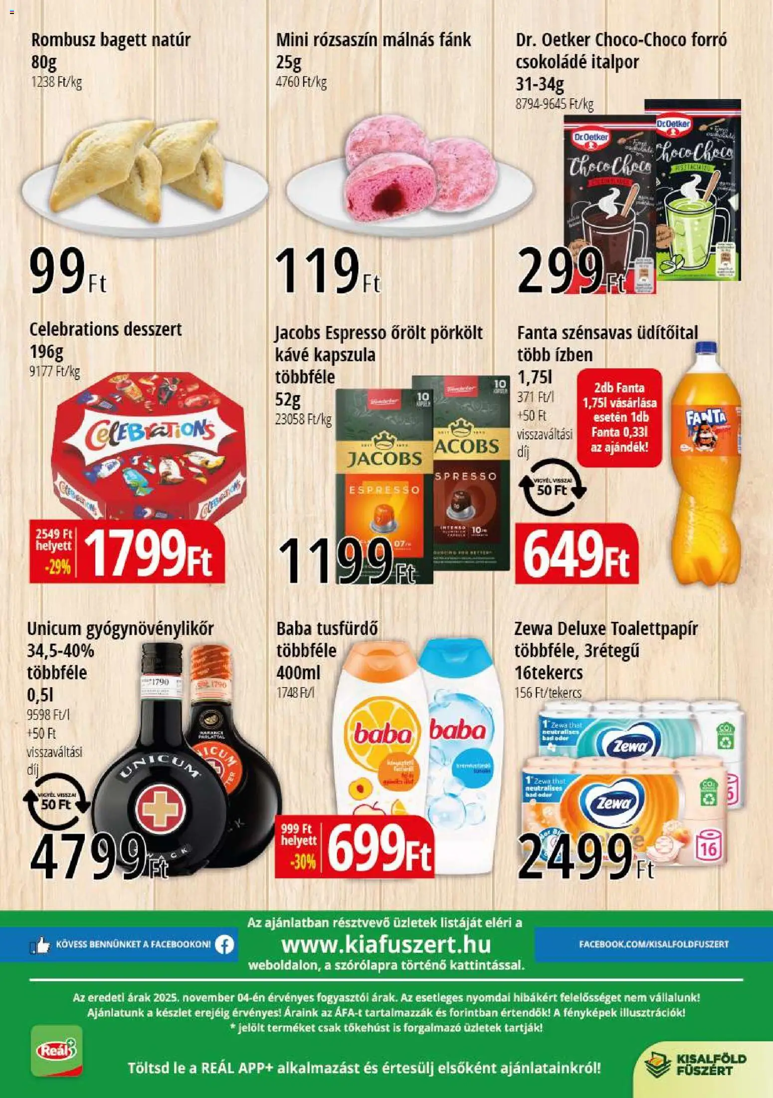 Reál akciós ujság - amely érvényes a következő dátumtól: 13.11.2025 | Oldal: 2 | Termékek: Fanta, Bagett, Kávé, Tusfürdő
