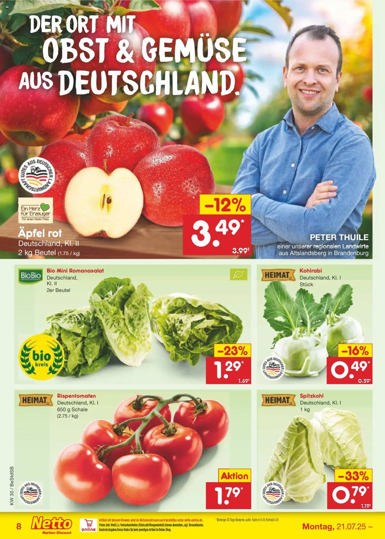 Netto Marken-Discount Prospekt 	 - gültig ab dem 21.07.2025 | Seite: 10 | Produkte: Kohlrabi, Äpfel, Gemüse, Obst