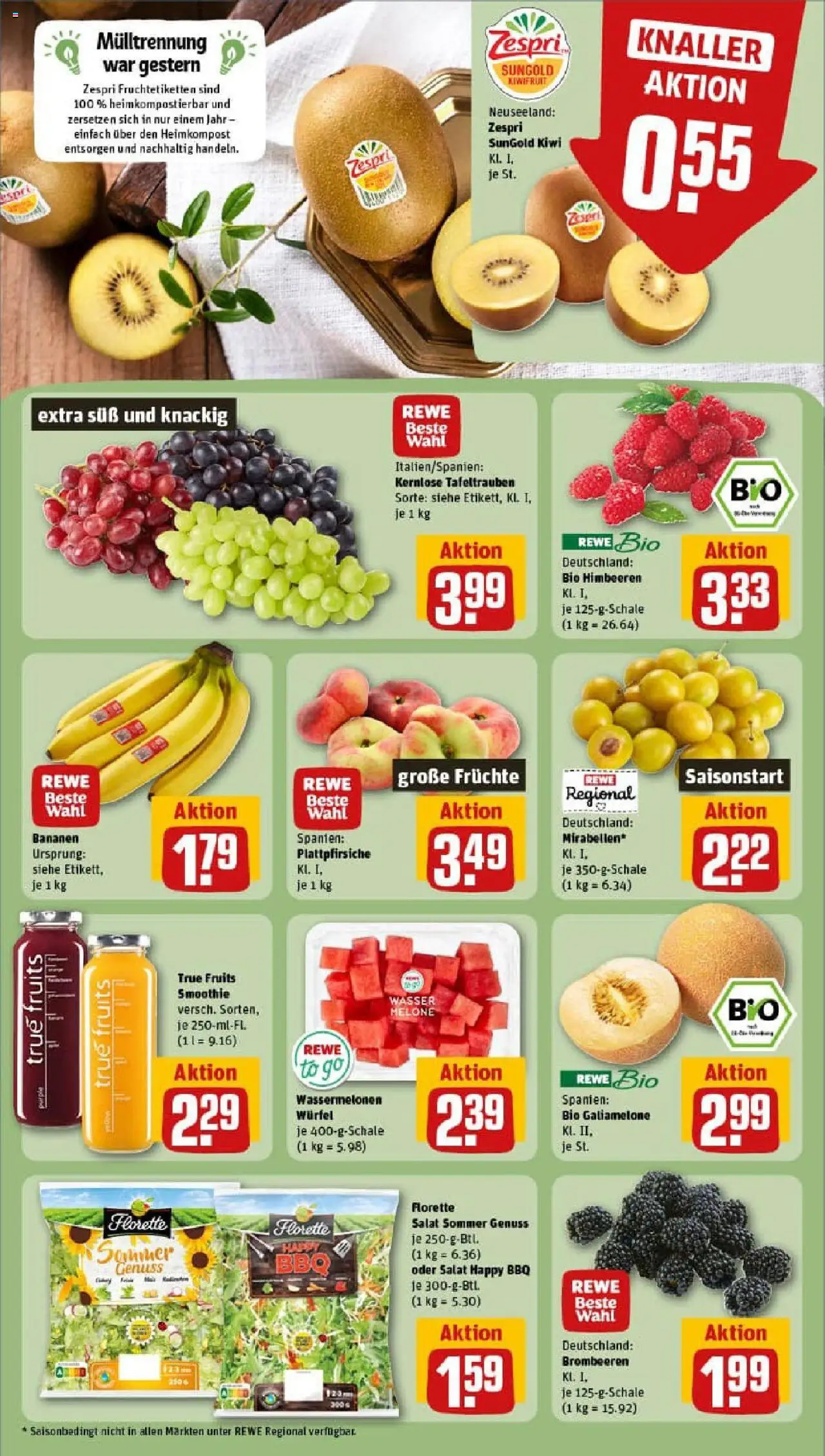 Rewe prospekt Langenfeld / Reusrath	 - gültig ab dem 11.08.2025 | Seite: 6 | Produkte: Himbeeren, Wasser, Melone, Kiwi