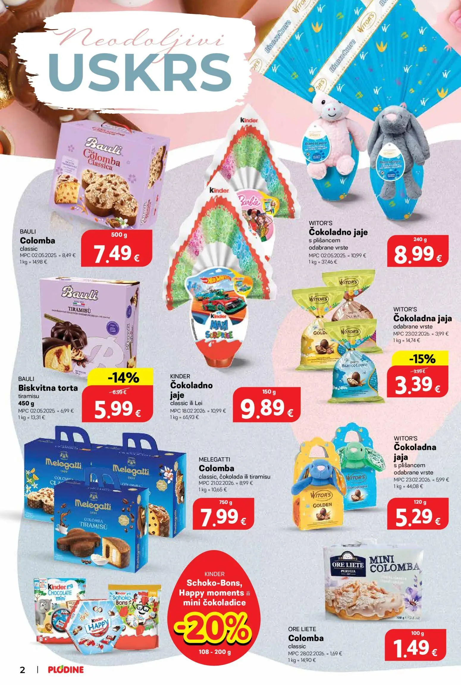 Plodine katalog | vrijedi od 11.03.2026 | Stranica: 2 | Proizvodi: Barbie, Jaja, Čokolada, Torta