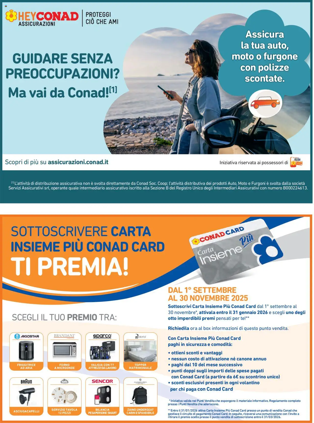 Volantino Conad del 10.09.2025 | Pagina: 19 | Prodotti: Zaino, Bilancia, Asciugacapelli, Friggitrice
