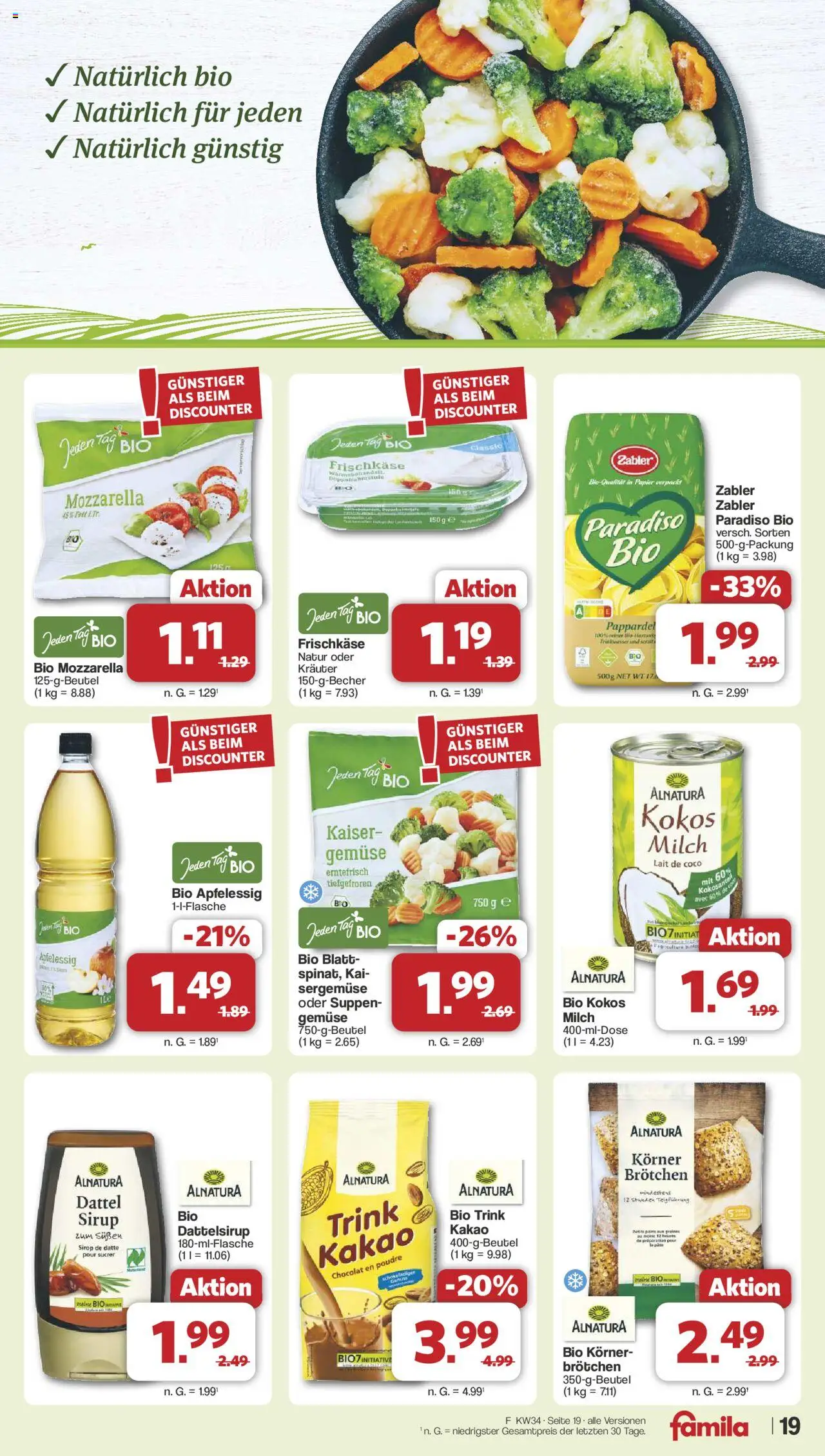 Famila Nordwest Prospekt 	 - gültig ab dem 18.08.2025 | Seite: 22 | Produkte: Milch, Mozzarella, Gemüse, Frischkase