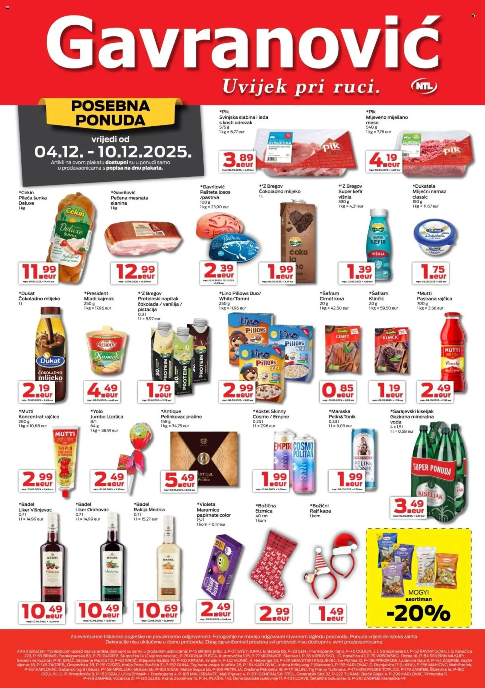 Gavranović katalog | vrijedi od 04.12.2025 | Stranica: 1 | Proizvodi: Pasirana rajčica, Čokolada, Rakija, Kefir