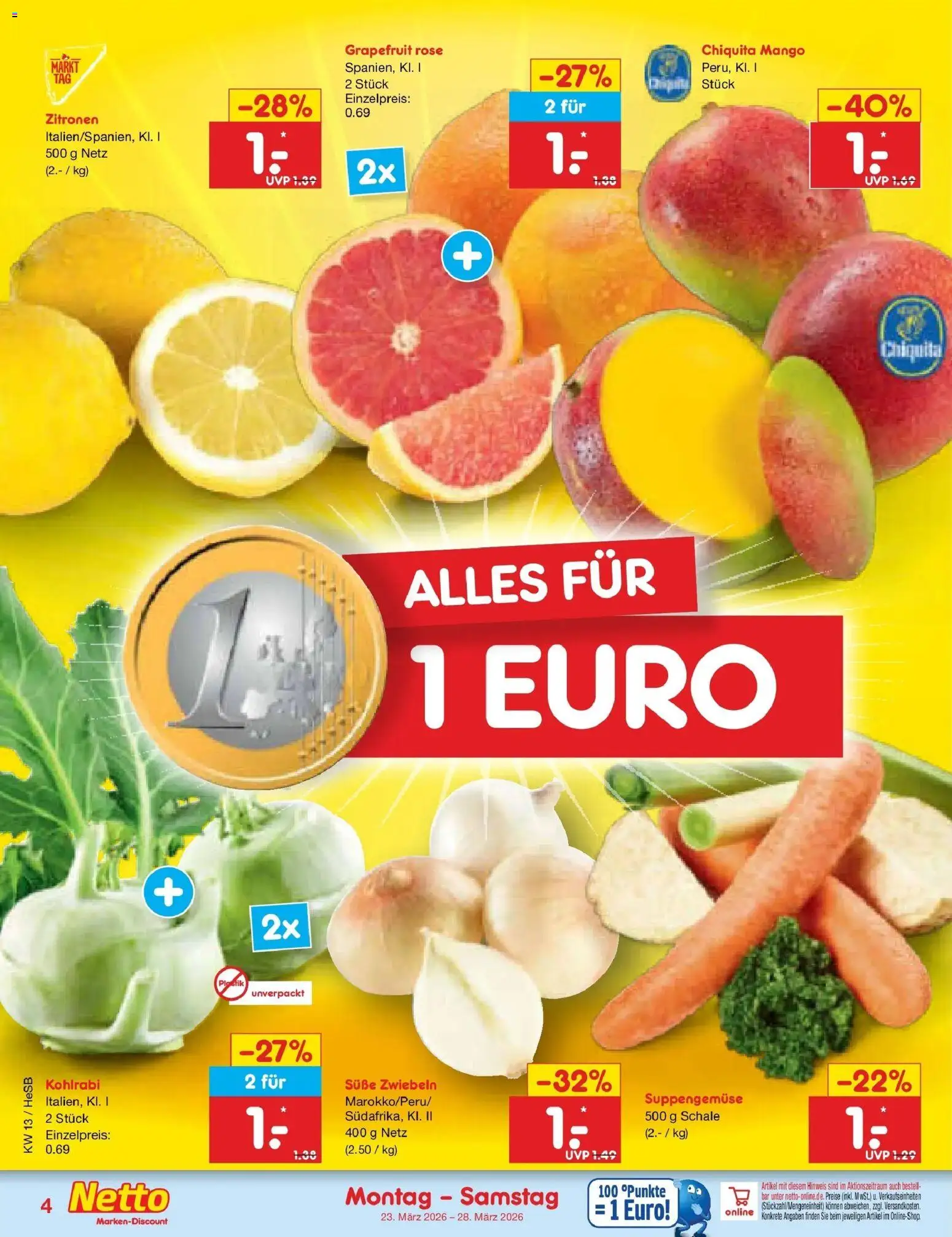 Netto Marken-Discount Prospekt Kröpelin	 – gültig ab 23.03.2026 | Seite: 4 | Produkte: Kohlrabi, Zwiebeln, Mango, Zitronen