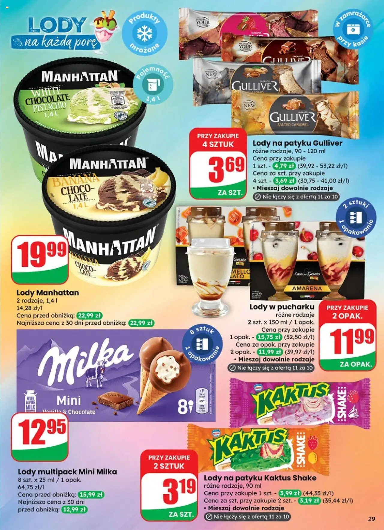 Dino Gazetka od 15.10.2025 | Strona: 29 | Produkty: Milka, Lody manhattan, Lody na patyku, Lody