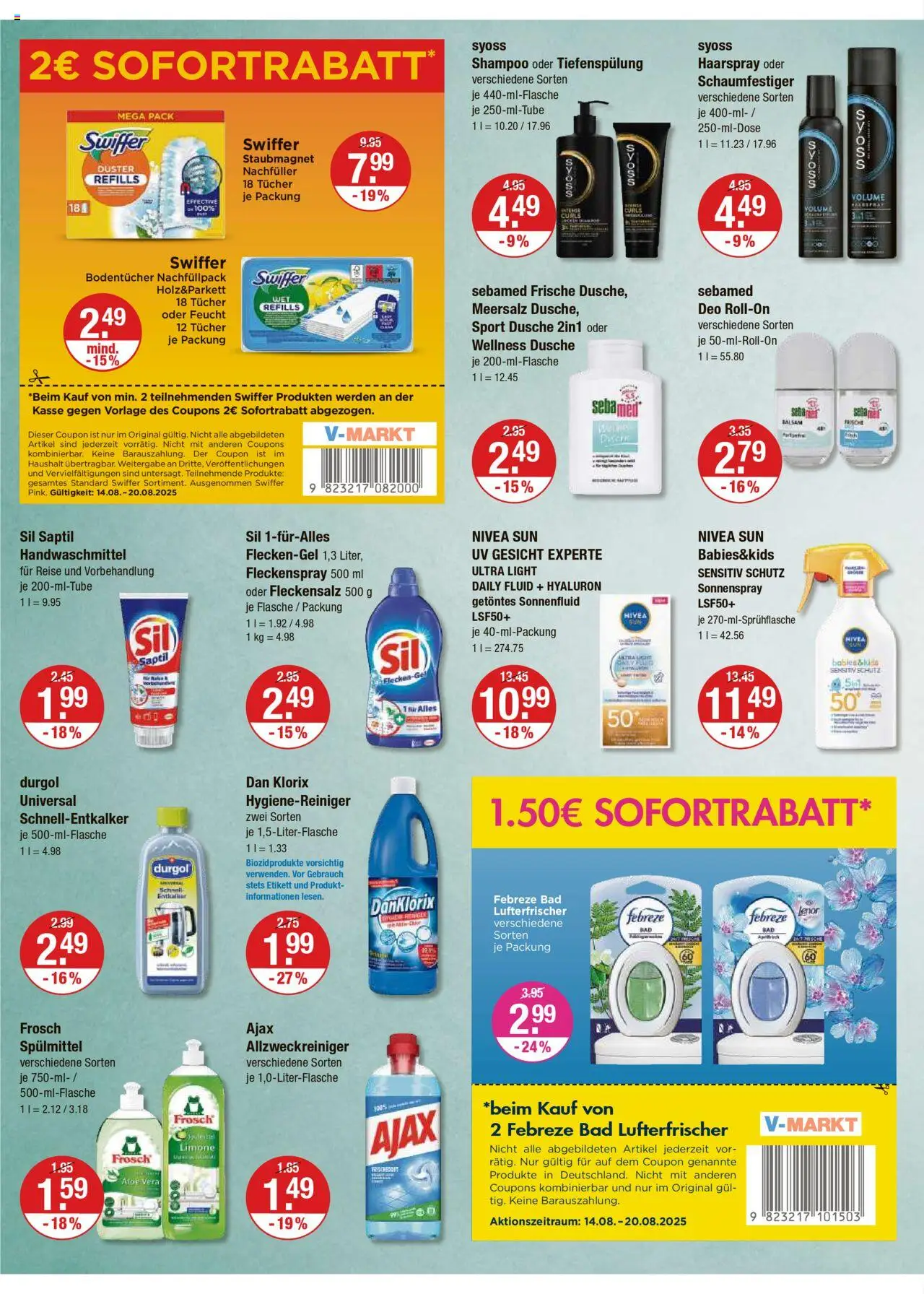 V-Markt - Hallertau/Oberpfalz - gültig ab dem 14.08.2025 | Seite: 14 | Produkte: Bad, Dusche, Haarspray, Swiffer