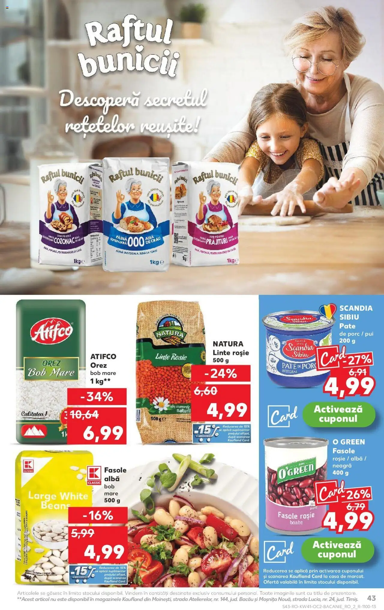 Noul catalog Kaufland – valabil de la 08.10.2025 | Pagină: 43 | Produse: Pate, Făină, Orez, Fasole albă