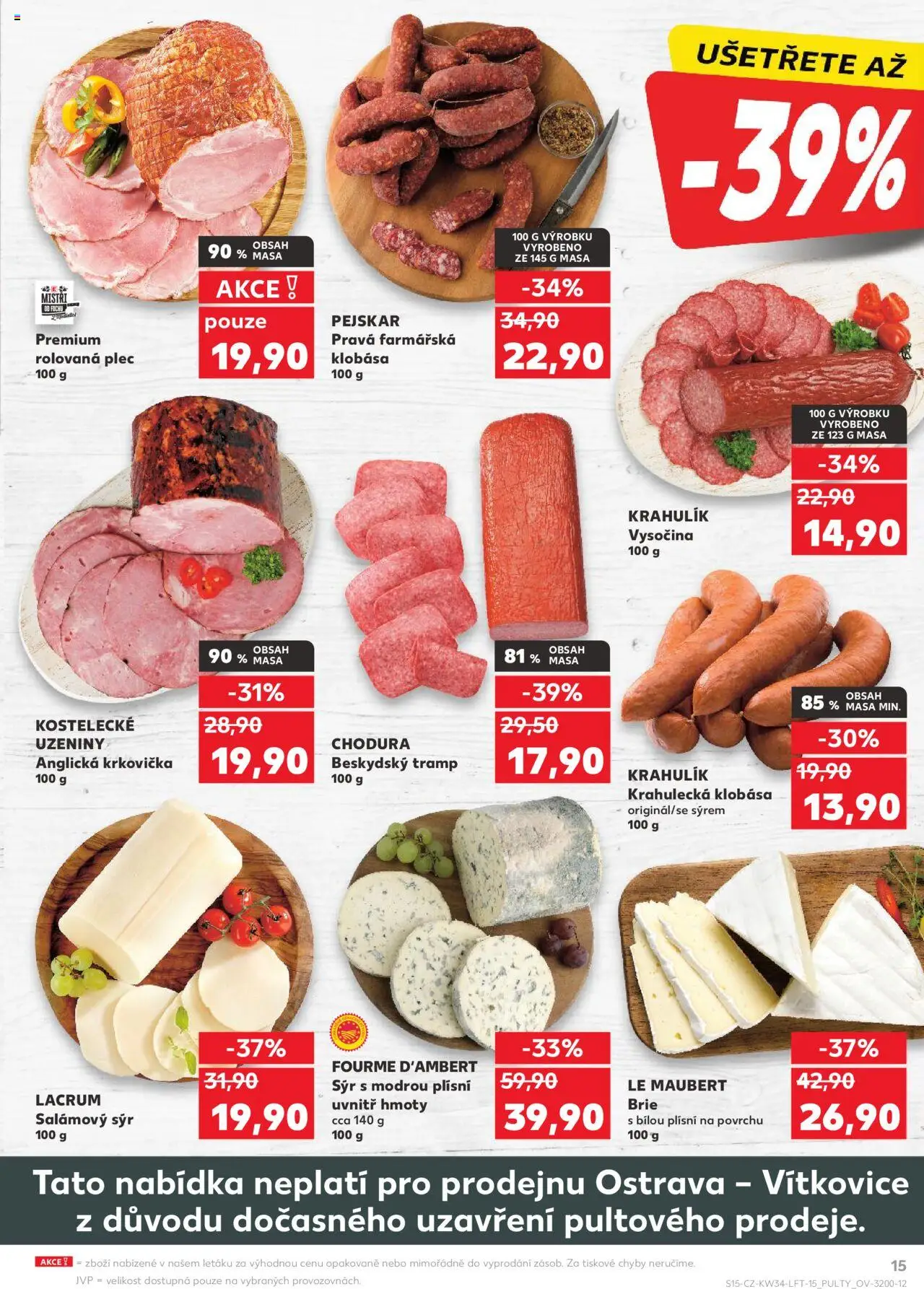 Kaufland leták - Ostrava od 20.08.2025 | Strana: 15 | Produkty: Sýr, Uzeniny, Vysočina, Brie