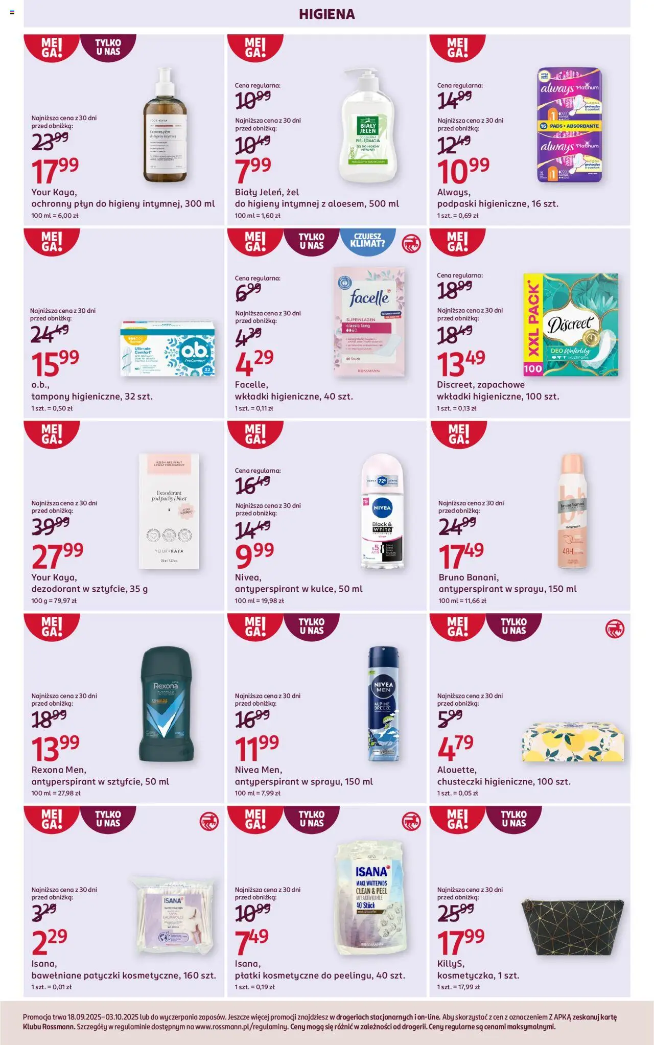 Rossmann Gazetka od 18.09.2025 | Strona: 4 | Produkty: Podpaski, Płatki kosmetyczne, Dezodorant, Antyperspirant
