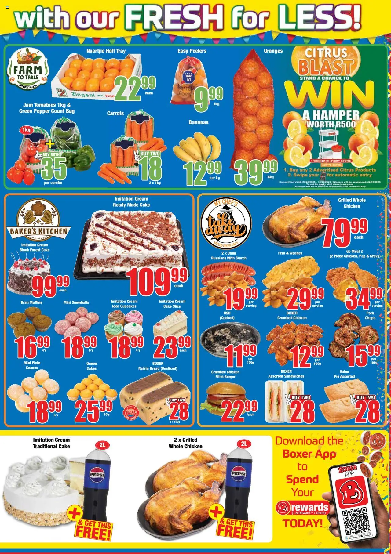 Boxer - Free State, Northern Cape, North West - Specials │ valid from 24.07.2025 | Page: 3 | Products: Cake, Pork, Oranges, Carrots