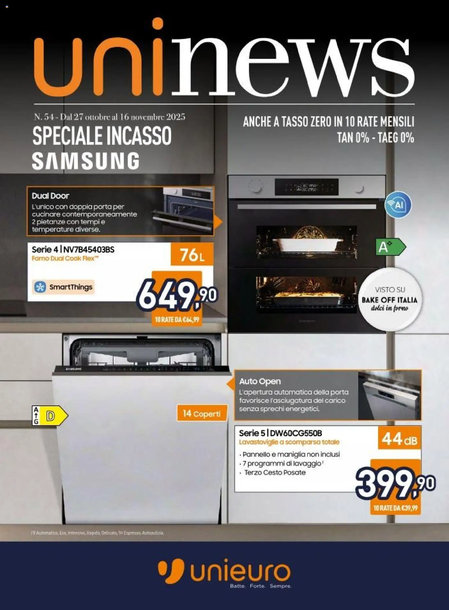 Volantino Unieuro del 27.10.2025 | Pagina: 1 | Prodotti: Posate, Lavastoviglie, Forno, Samsung