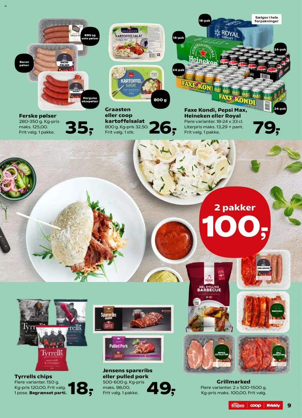Super Brugsen Tilbudsavis gyldig fra 06.06.2025 | Side: 9 | Produkter: Kartoffelsalat, Creme fraiche, Koteletter, Faxe Kondi
