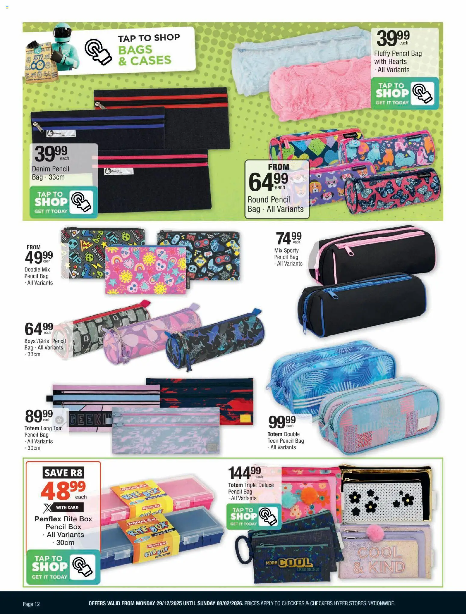 New Checkers catalogue – valid from 29.12.2025 | Page: 12 | Products: Pencil, Bag, Box, Tap