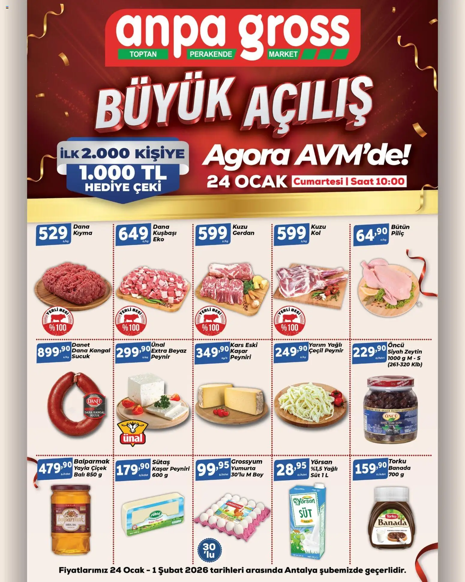 Anpa Gross - Açılışa özel fırsatları kaçırma! - 24.01.2026 tarihinden itibaren geçerlidir | Sayfa: 1 | Ürünler: Süt, Yumurta, Kıyma, Zeytin