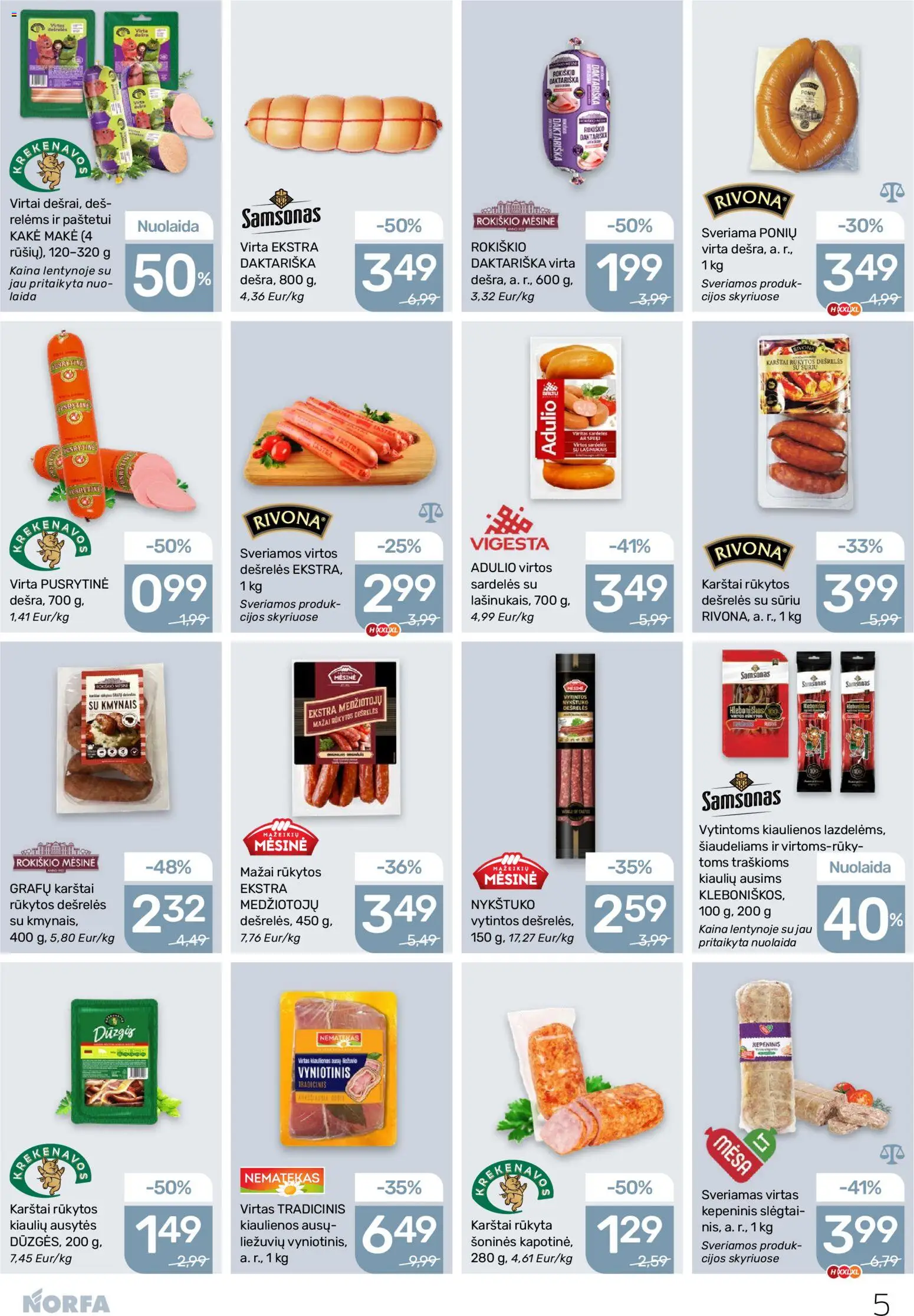 NORFA akcijos nuo 08.01.2026 | Puslapis: 5 | Prekių: Sardelės, Kiaulienos, Dešrelės, Dešra