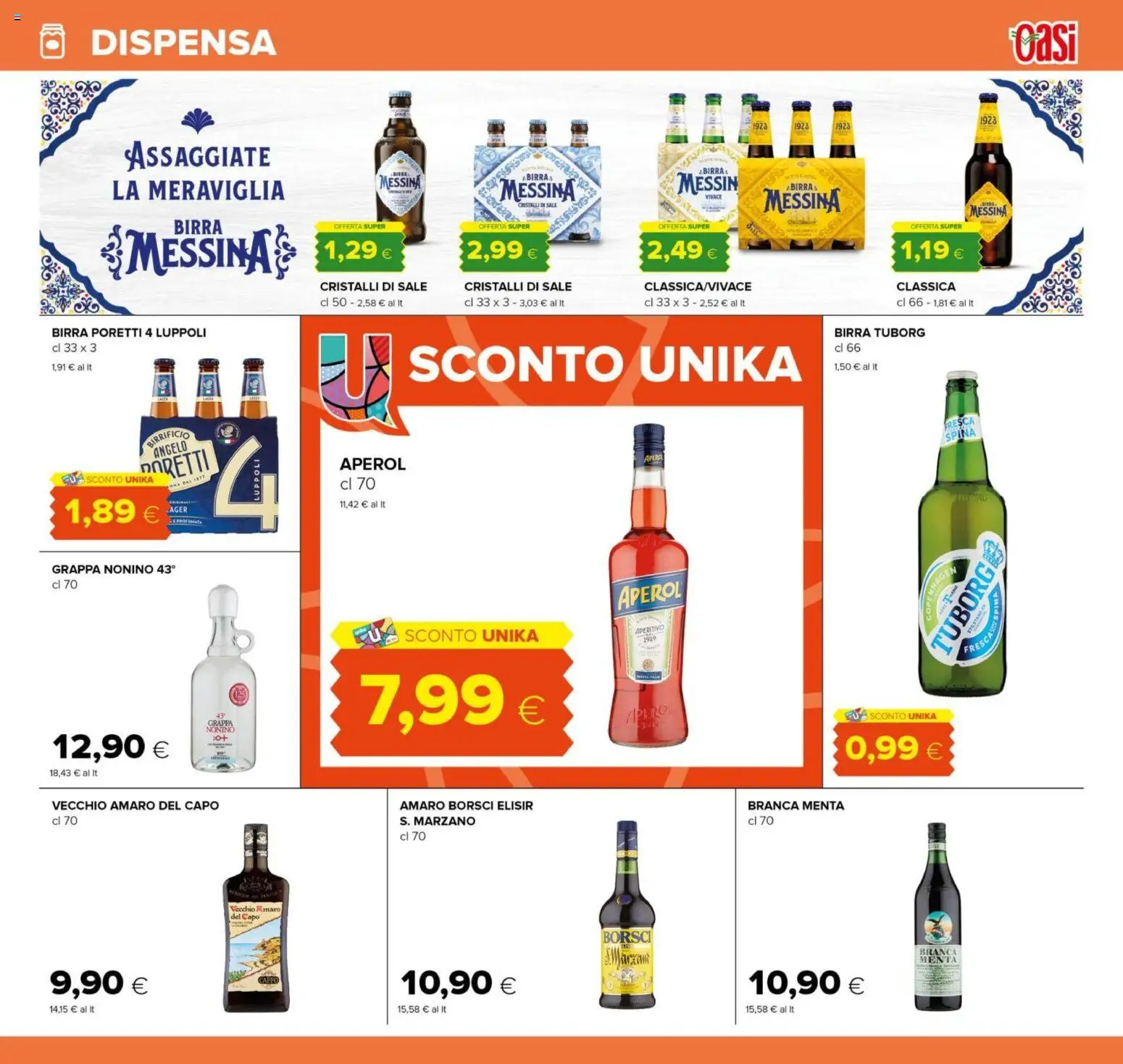 Volantino Oasi del 23.10.2025 | Pagina: 23 | Prodotti: Birra messina, Menta, Grappa, Aperitivo