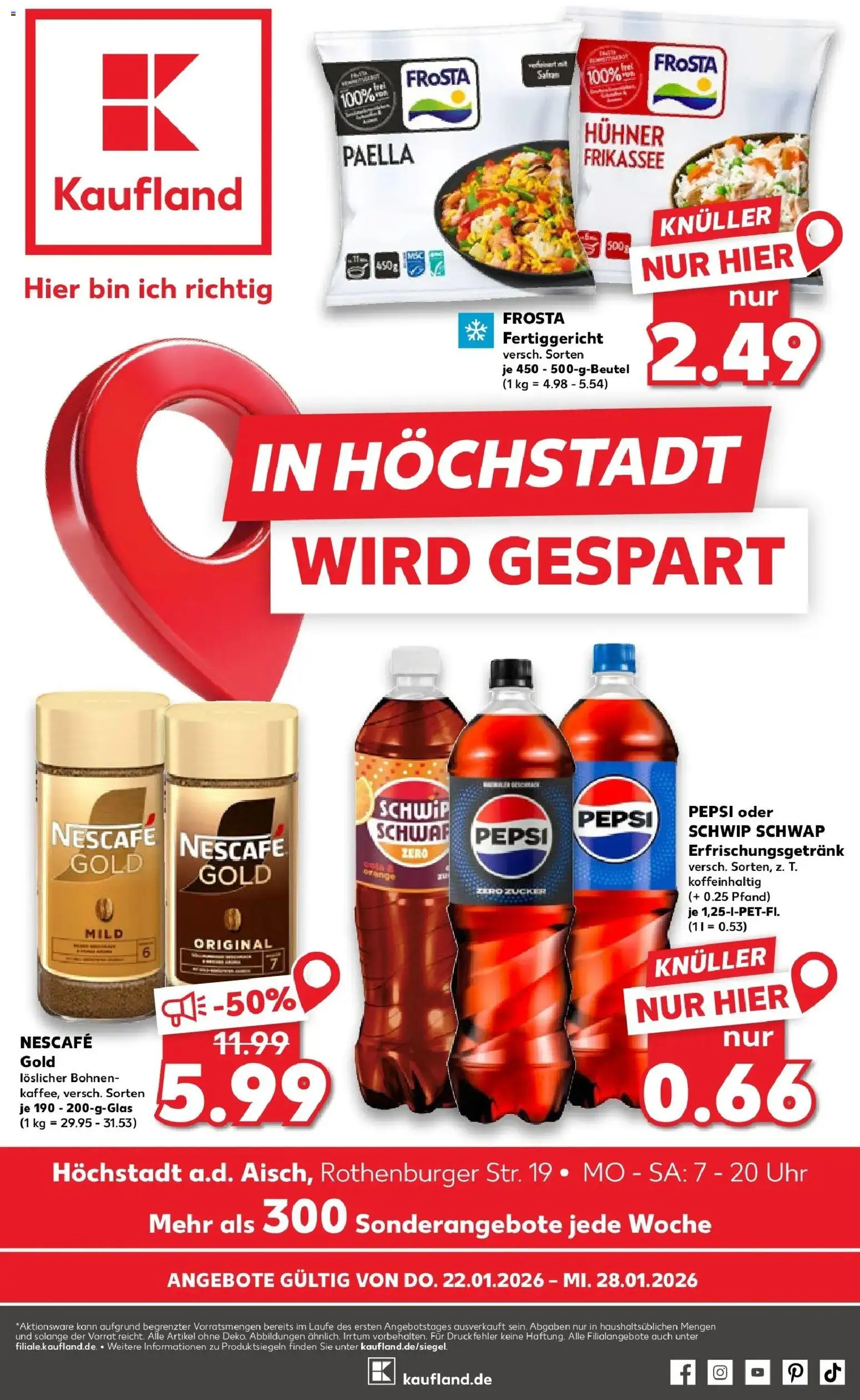 Kaufland prospekt Höchstadt	 – gültig ab 22.01.2026 | Seite: 1 | Produkte: Schwip schwap, Frosta, Pepsi, Uhr