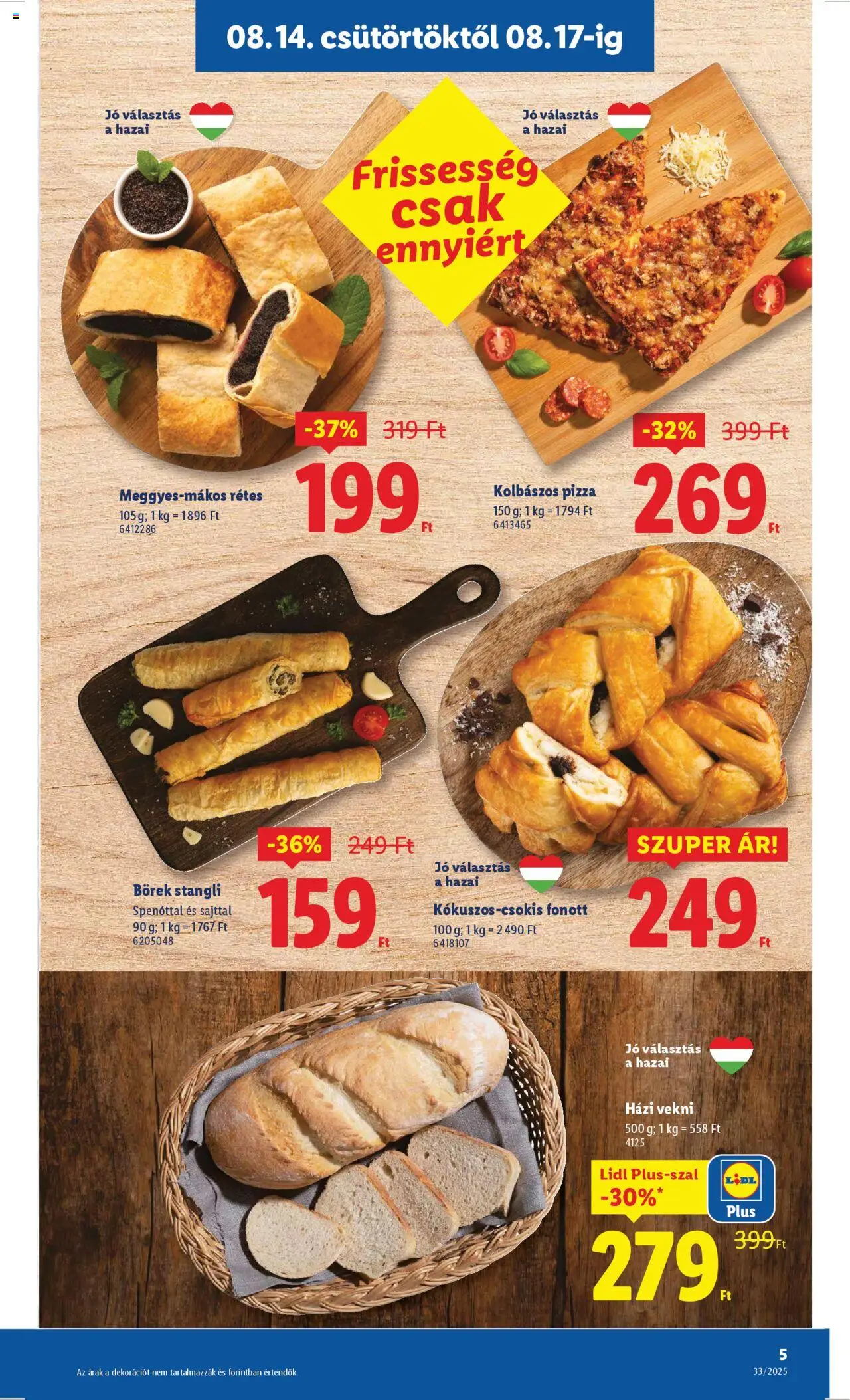 Lidl akciós ujság - amely érvényes a következő dátumtól: 14.08.2025 | Oldal: 5 | Termékek: Stangli, Pizza