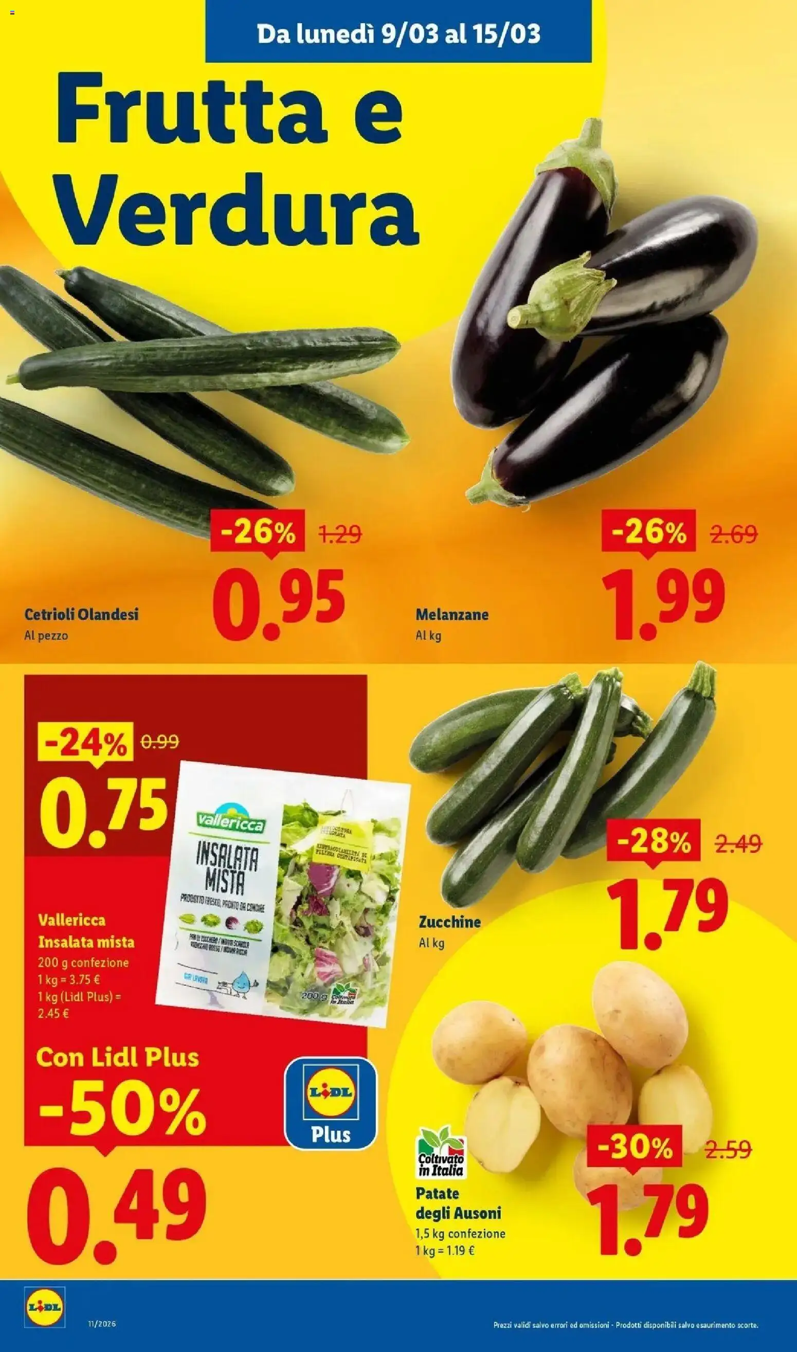 Volantino Lidl del 09.03.2026 | Pagina: 10 | Prodotti: Cetrioli, Insalata, Frutta, Melanzane