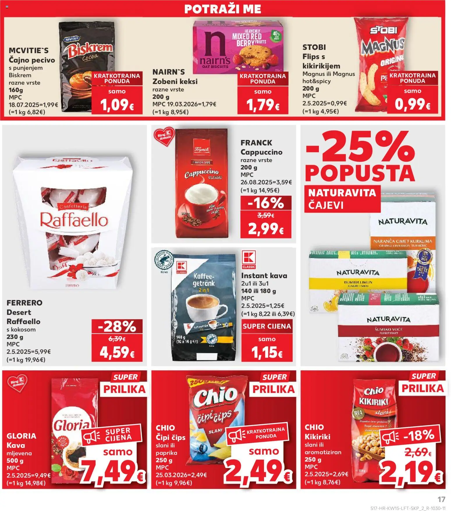 Kaufland katalog | vrijedi od 08.04.2026 | Stranica: 17 | Proizvodi: Kikiriki, Cappuccino, Đumbir, Raffaello