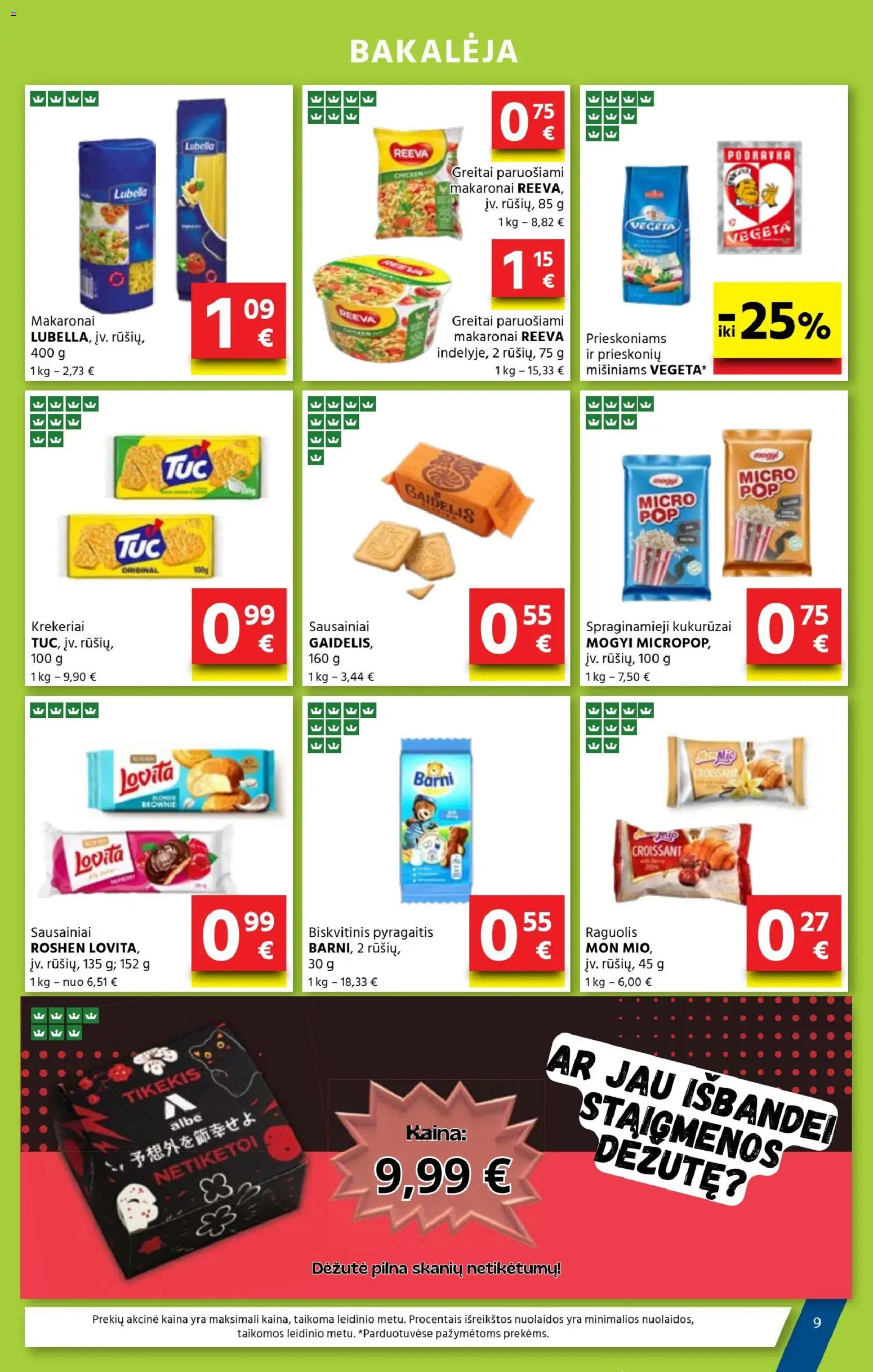 AIBE akcijos nuo 08.01.2026 | Puslapis: 9 | Prekių: Sausainiai, Kukurūzai, Makaronai