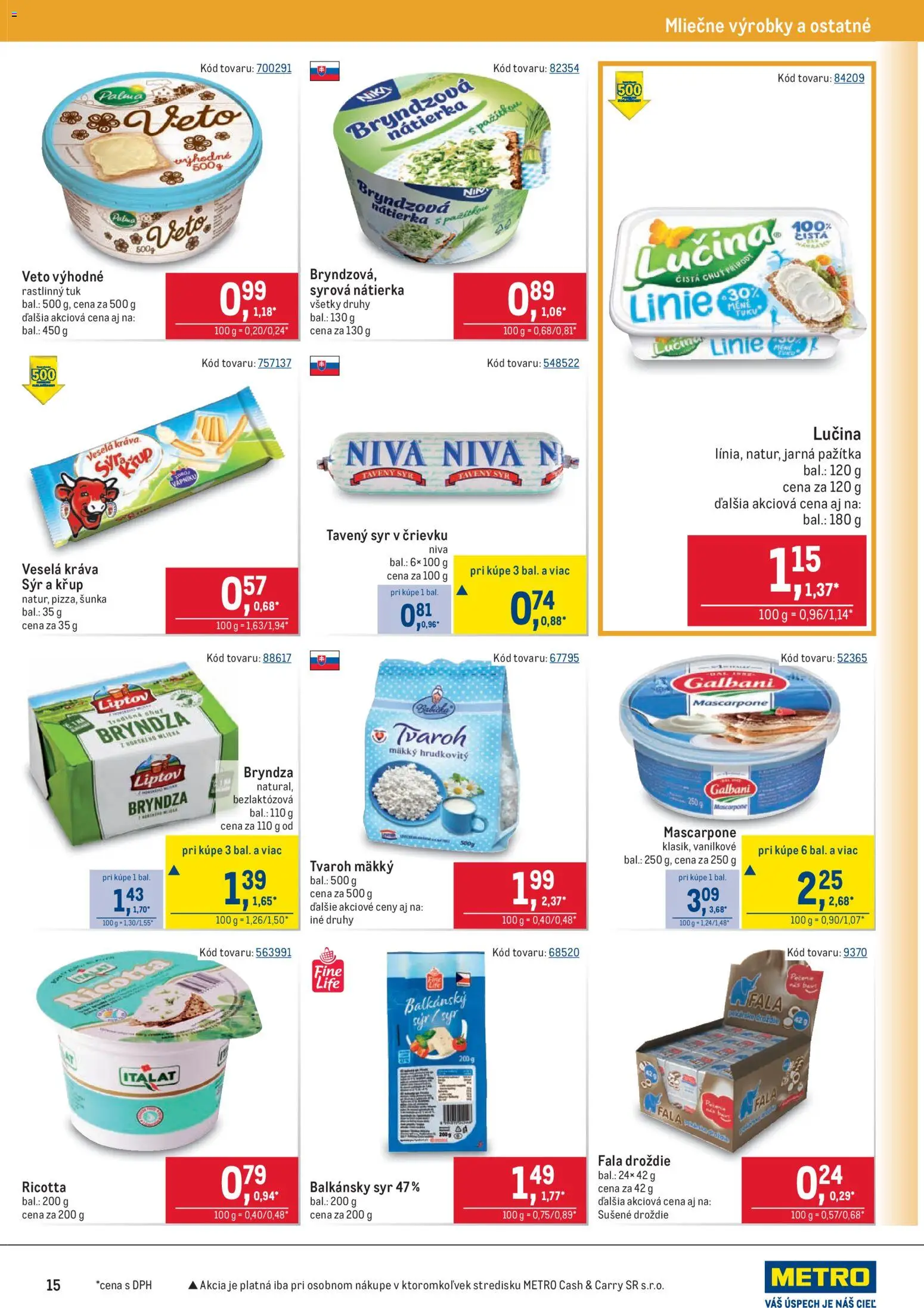 Nové Metro akcie – leták je platný od 14.01.2026 | Strana: 15 | Produkty: Syr, Pažítka, Tvaroh, Mascarpone