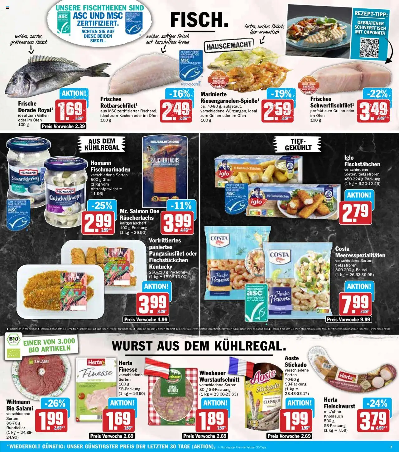 HIT Prospekt 	 - gültig ab dem 07.07.2025 | Seite: 7 | Produkte: Herta fleischwurst, Fisch, Räucherlachs, Salami